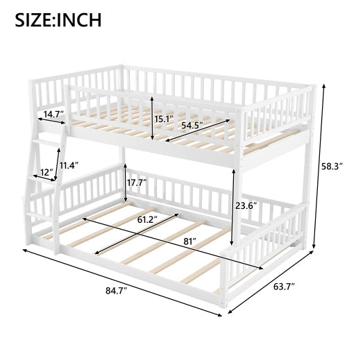 Full XL over Queen bunk bed dimensional diagram