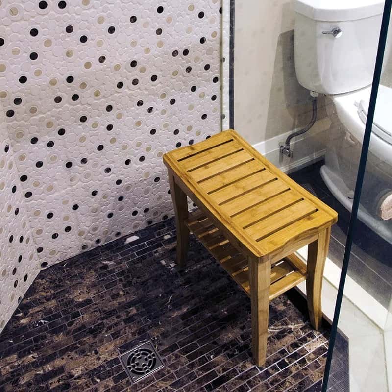 Efforest Elegant Bamboo Shower Bench with Storage Shelf