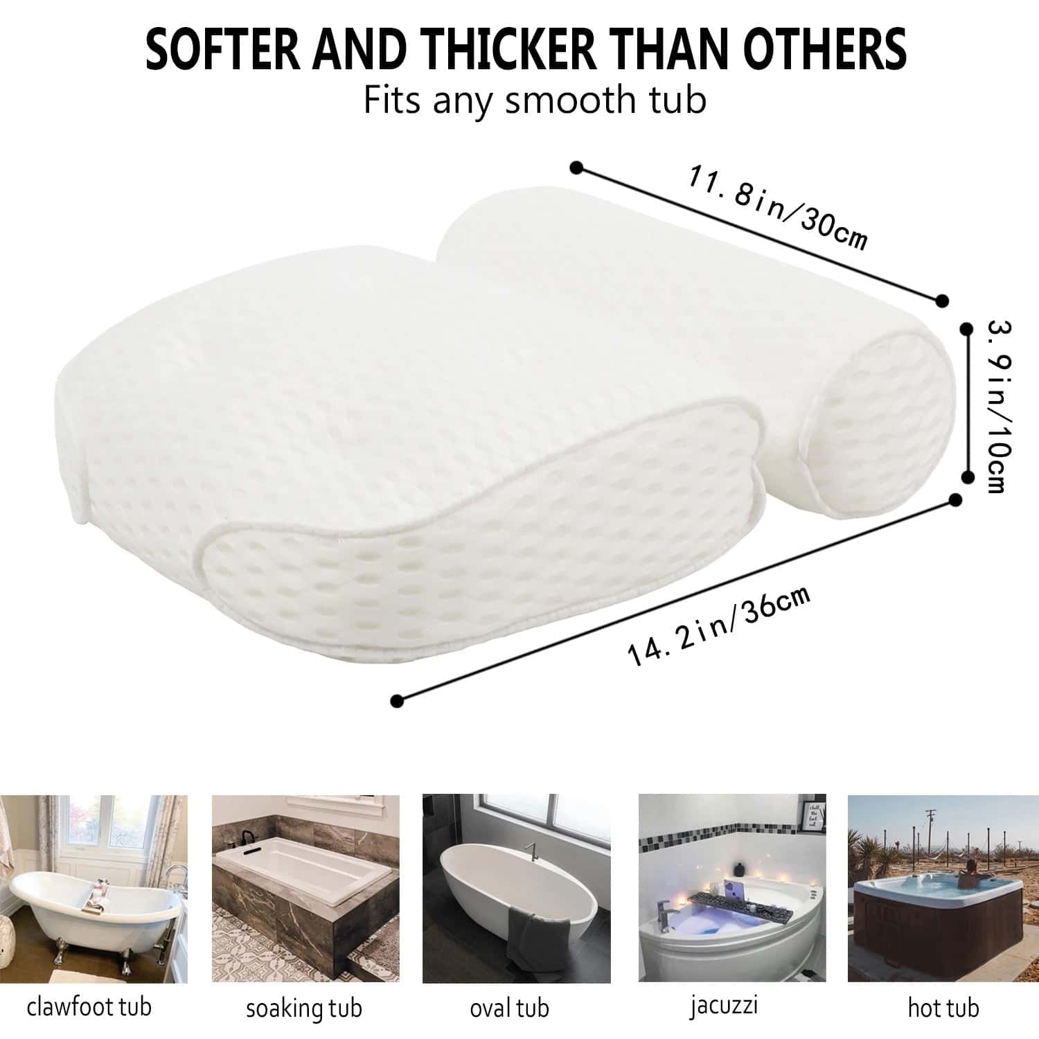 Efforest Luxury 4D Bath Tub Pillow - Extra Thick Body Cushion for Head, Neck, Shoulder Support