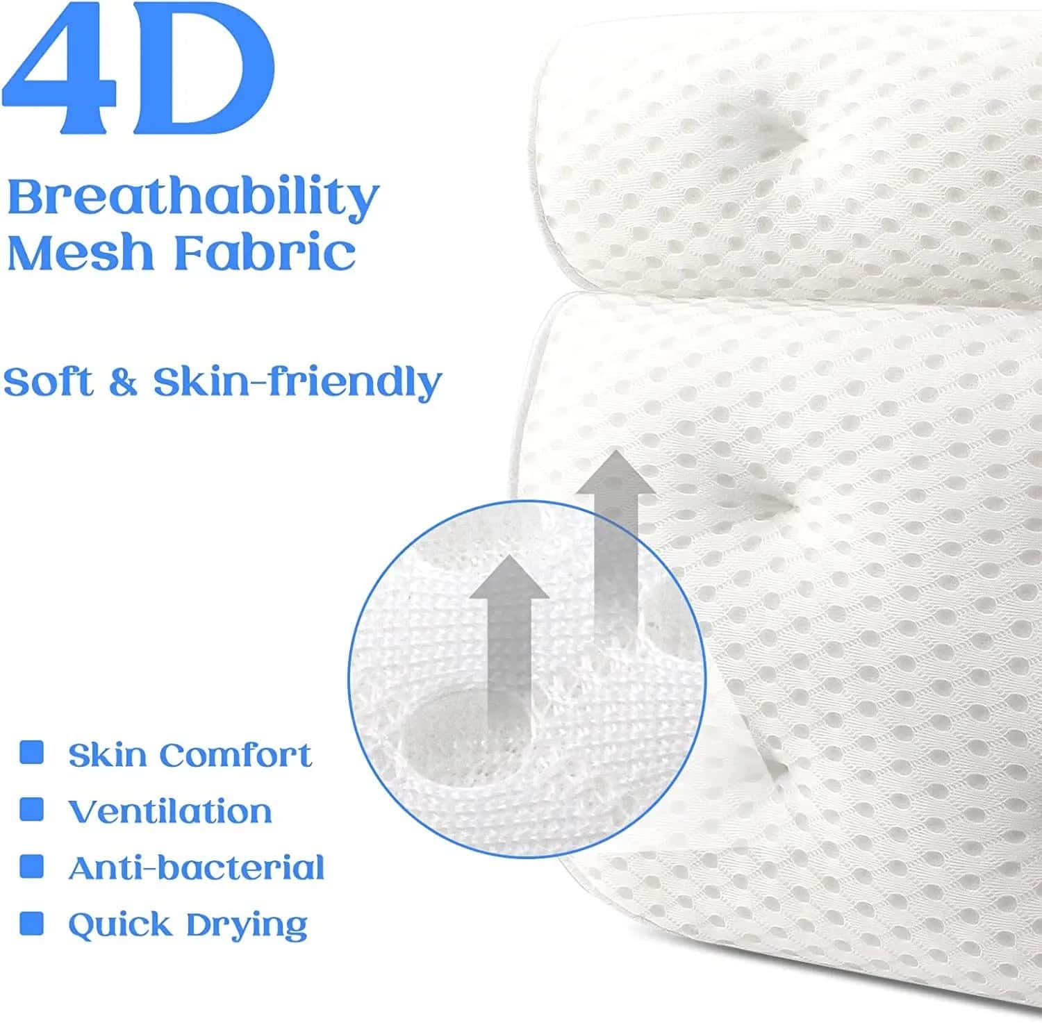 Efforest Luxury 4D Bath Tub Pillow - Extra Thick Body Cushion for Head, Neck, Shoulder Support