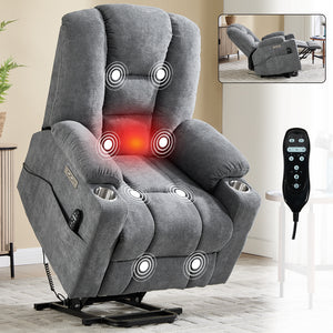 Blue Grey power lift recliner chair with chenille upholstery
