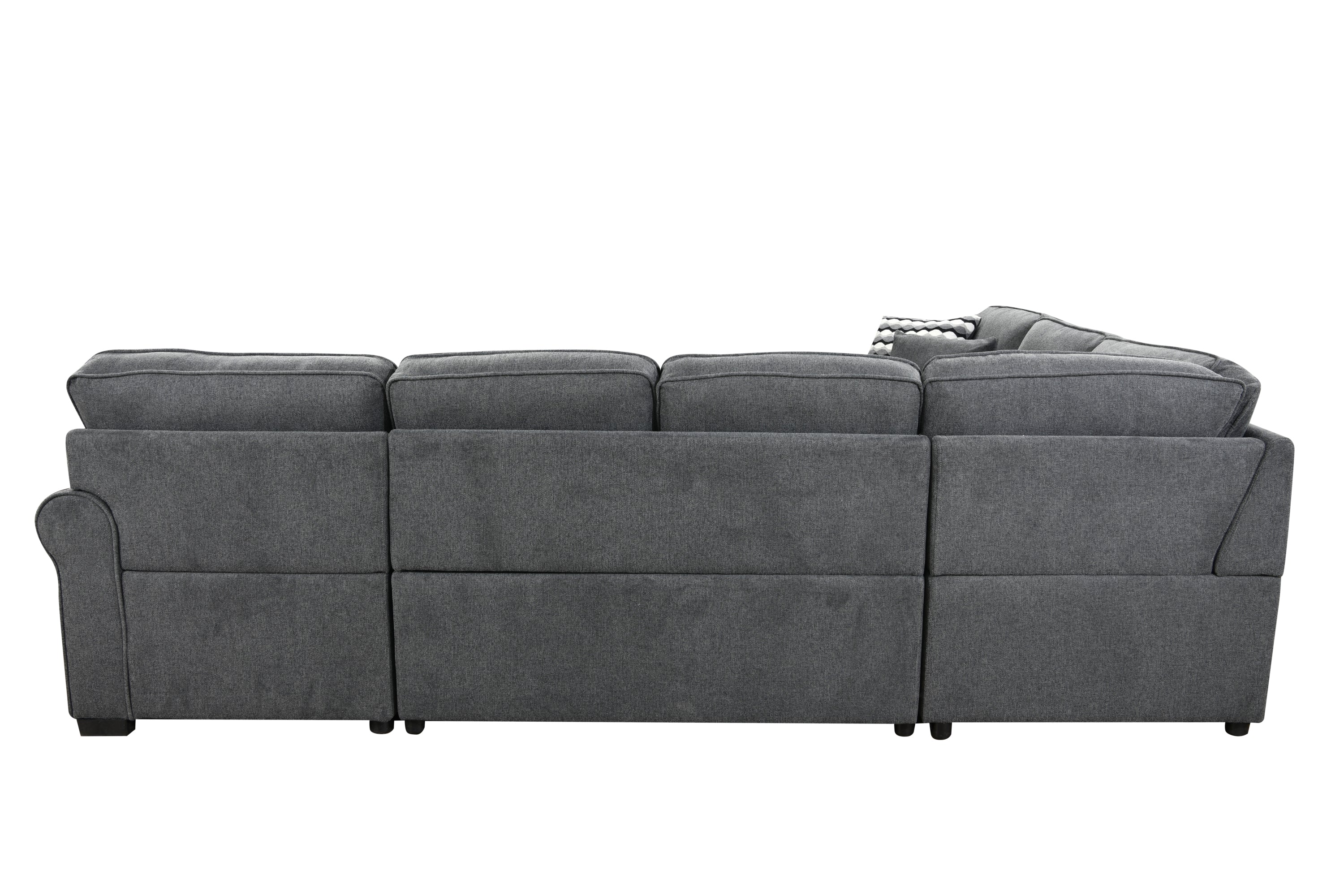 117" Oversized Sectional Sofa with Storage Chaise, Rolled Arms U Shaped Sectional Couch ,Removable Soft Backrest Cushions, with 4 Throw Pillows for Large Space Dorm Apartment,Dark Gray