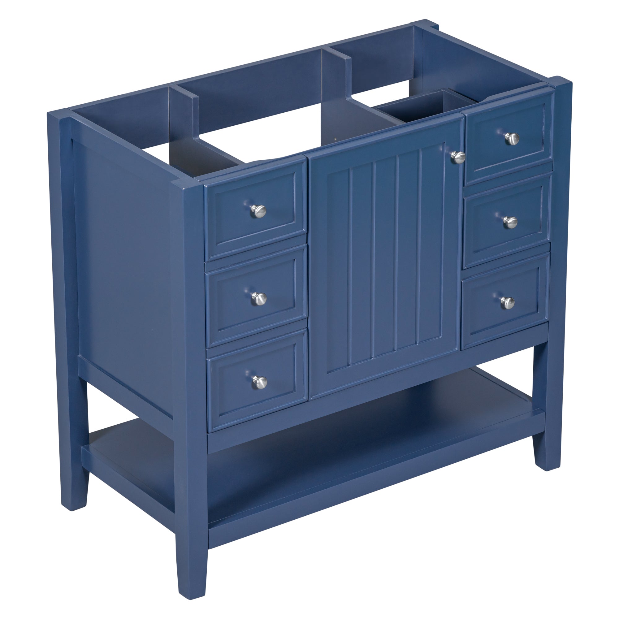 36" Bathroom Vanity without Sink, Cabinet Base Only, One Cabinet and three Drawers, Blue