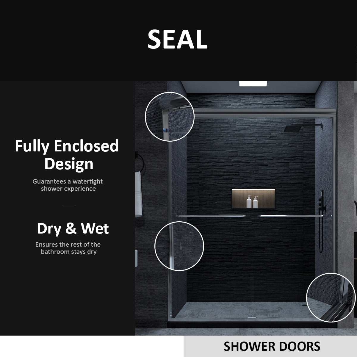 Semi-Frameless Sliding Shower Door 56-60"W x 72"H, Bathroom Sliding Door with 5/16" Clear Tempered Glass,Chrome Finish, Designed for Smooth Door Closing