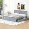 King Size Wooden Platform Bed with Four Storage Drawers and Support Legs, Gray