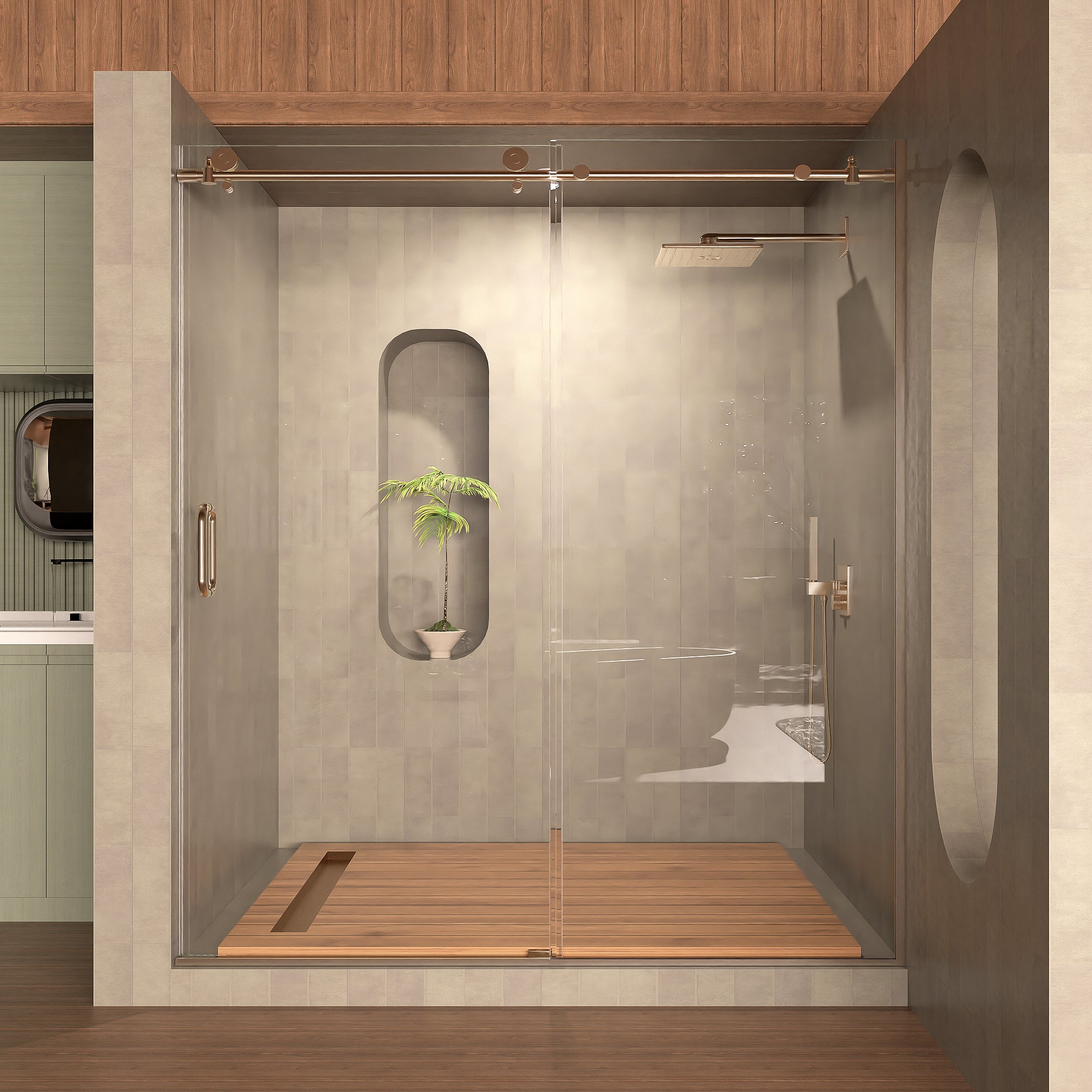 Frameless Sliding Shower Door 58-60"W x 76"H, Bathroom Sliding Door with 5/16" Clear Tempered Glass, Brushed Nickel Finish, Designed for Smooth Door Closing