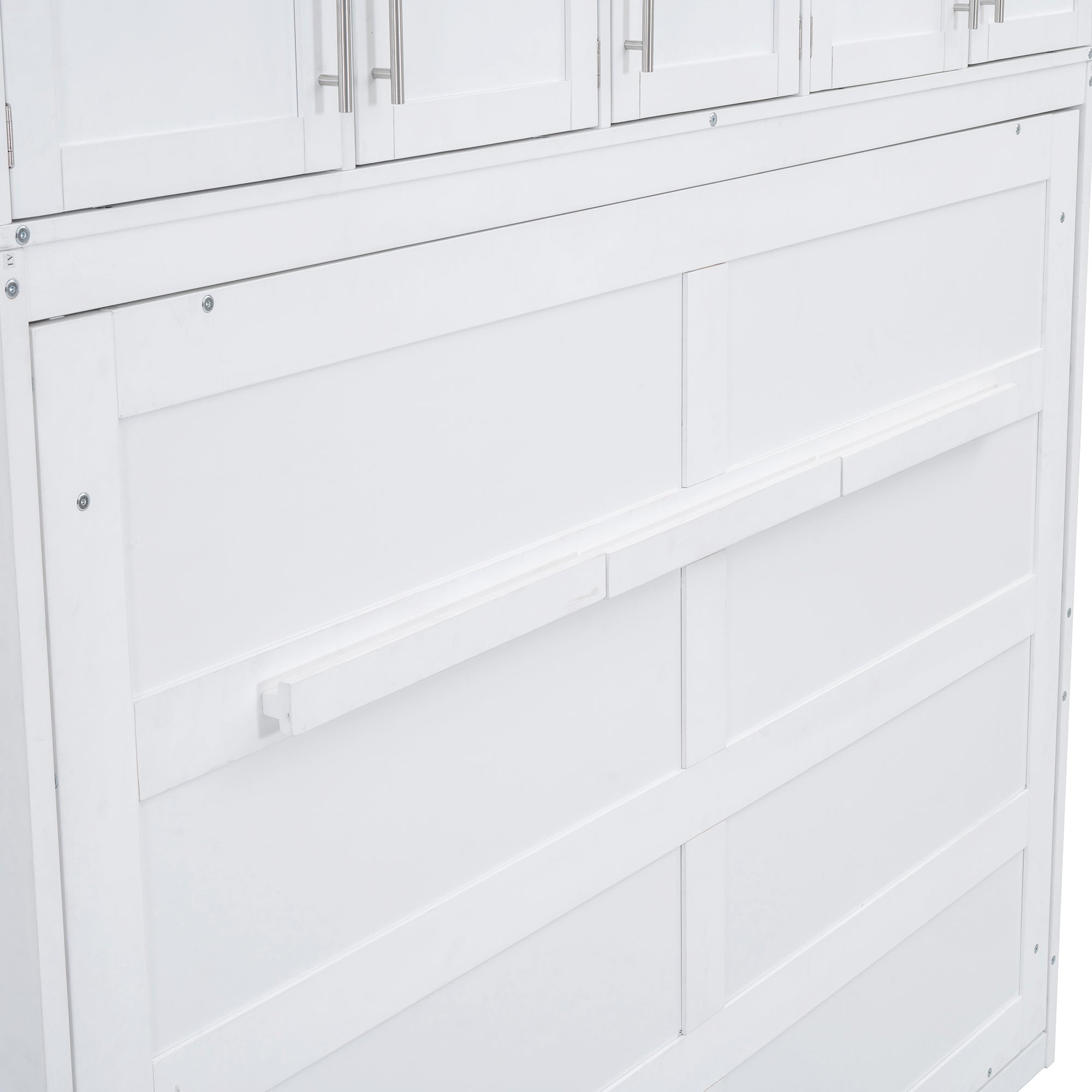 Queen Size Murphy Bed Wall Bed with Top Cabinets,White