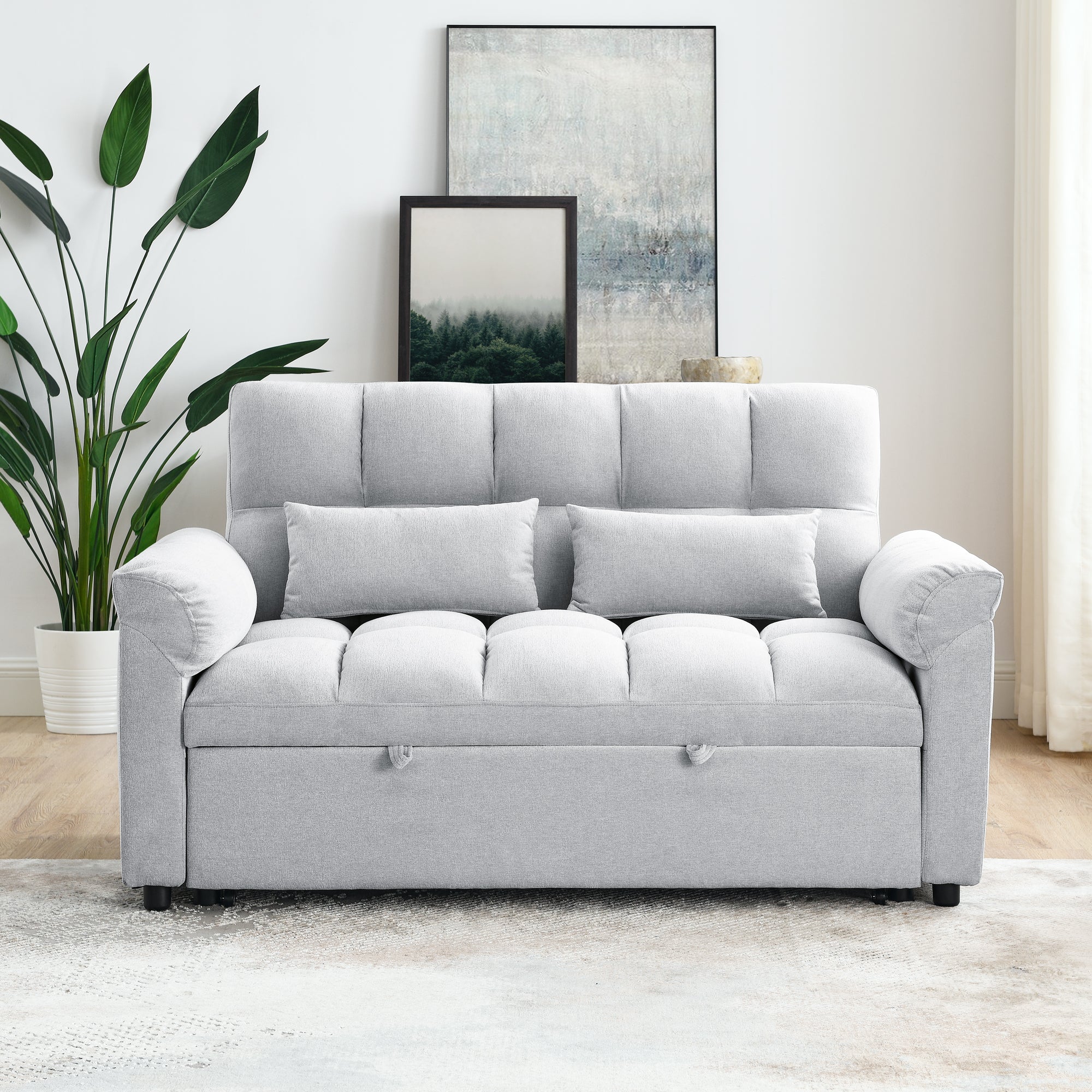 Loveseats Sofa Bed with Pull-out Bed,Adjsutable Back,Light Grey