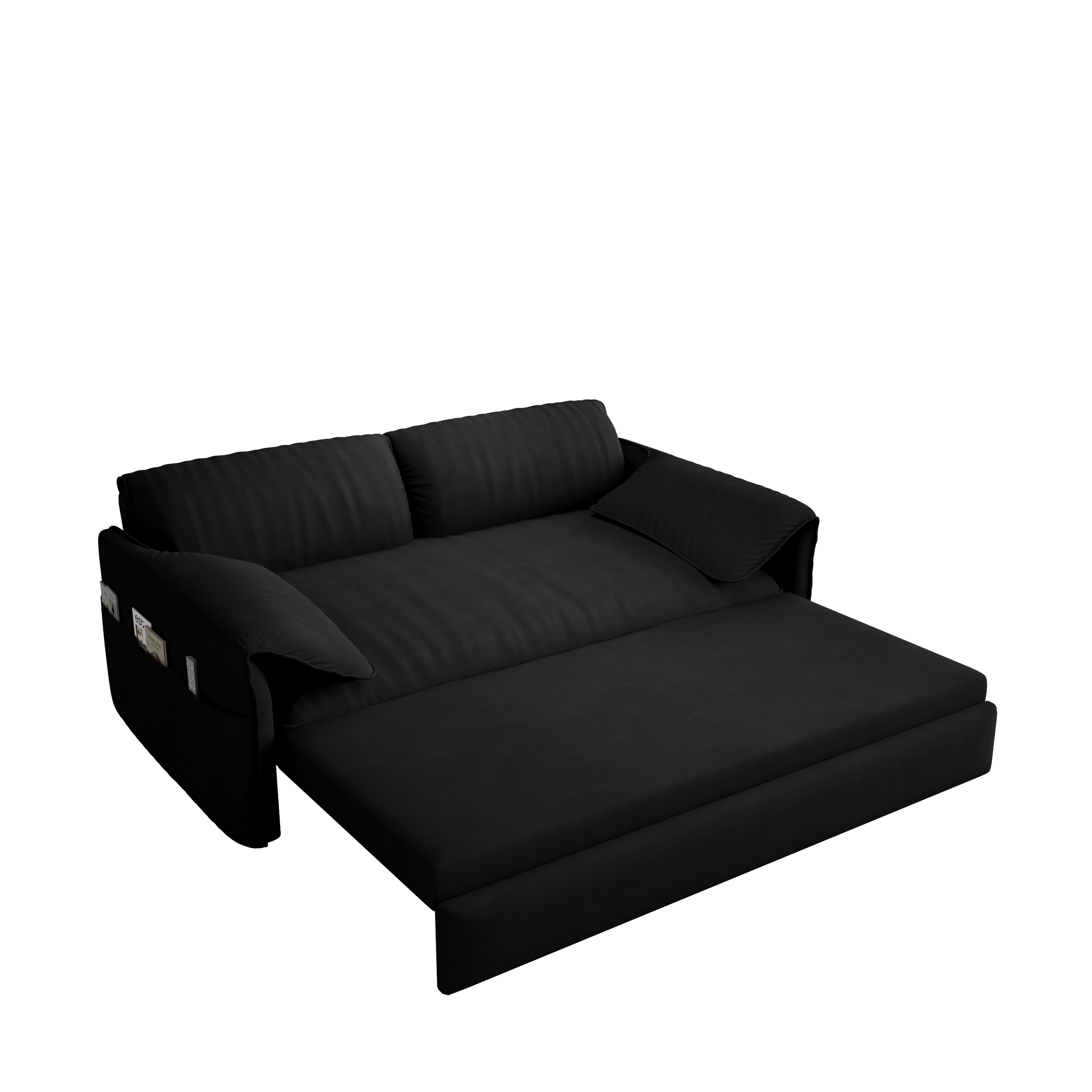 63.8" Queen Pull Out Sofa Bed, 3-in-1 Convertible Sleeper Sofa with Side Storage,Multi-Functional Velvet Loveseat Bed for Living Room,Bedroom,Apartment,Office,Black(Old Sku:W1885P151441/W1885P154638)