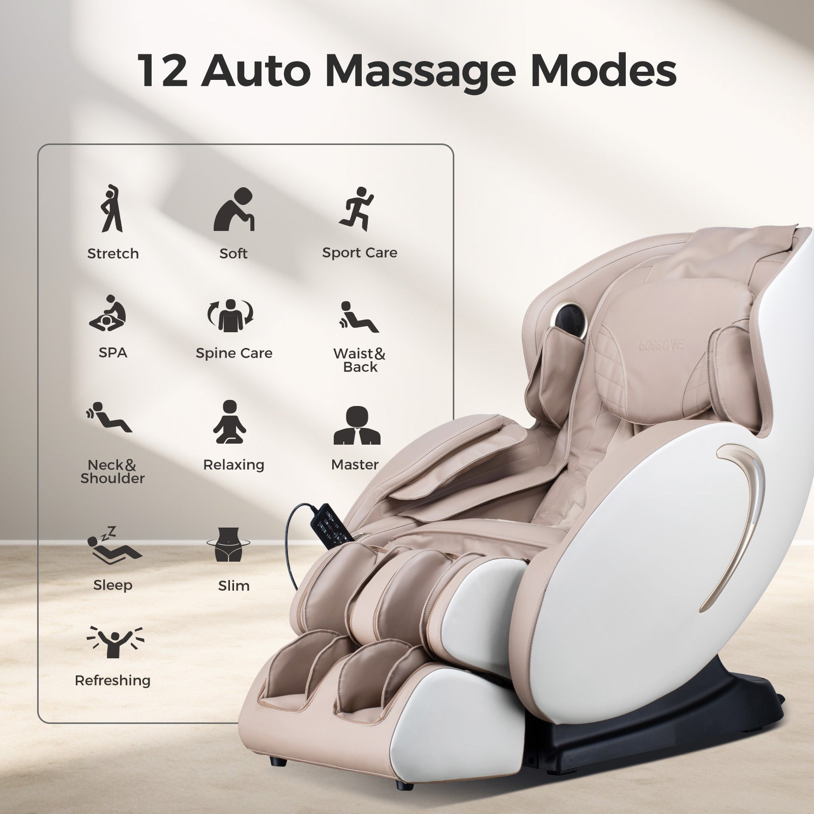 BOSSCARE 3D Zero Gravity Massage Chair,Full Body Shiatsu Recliner with APP Beige