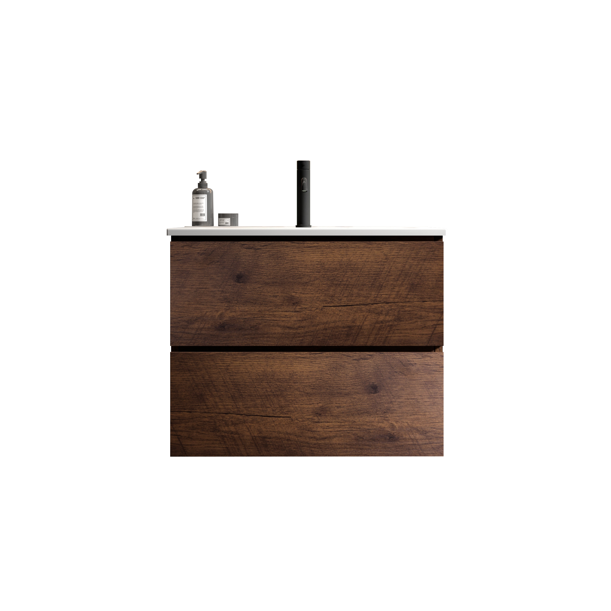 Wall Mount 24" Walnut Bathroom Vanity with Ceramic Sink with one faucet hole, Large Storage Floating Bathroom Vanity for Modern Bathroom, One-Piece Sink Basin without Drain and Faucet, Pre-assembled