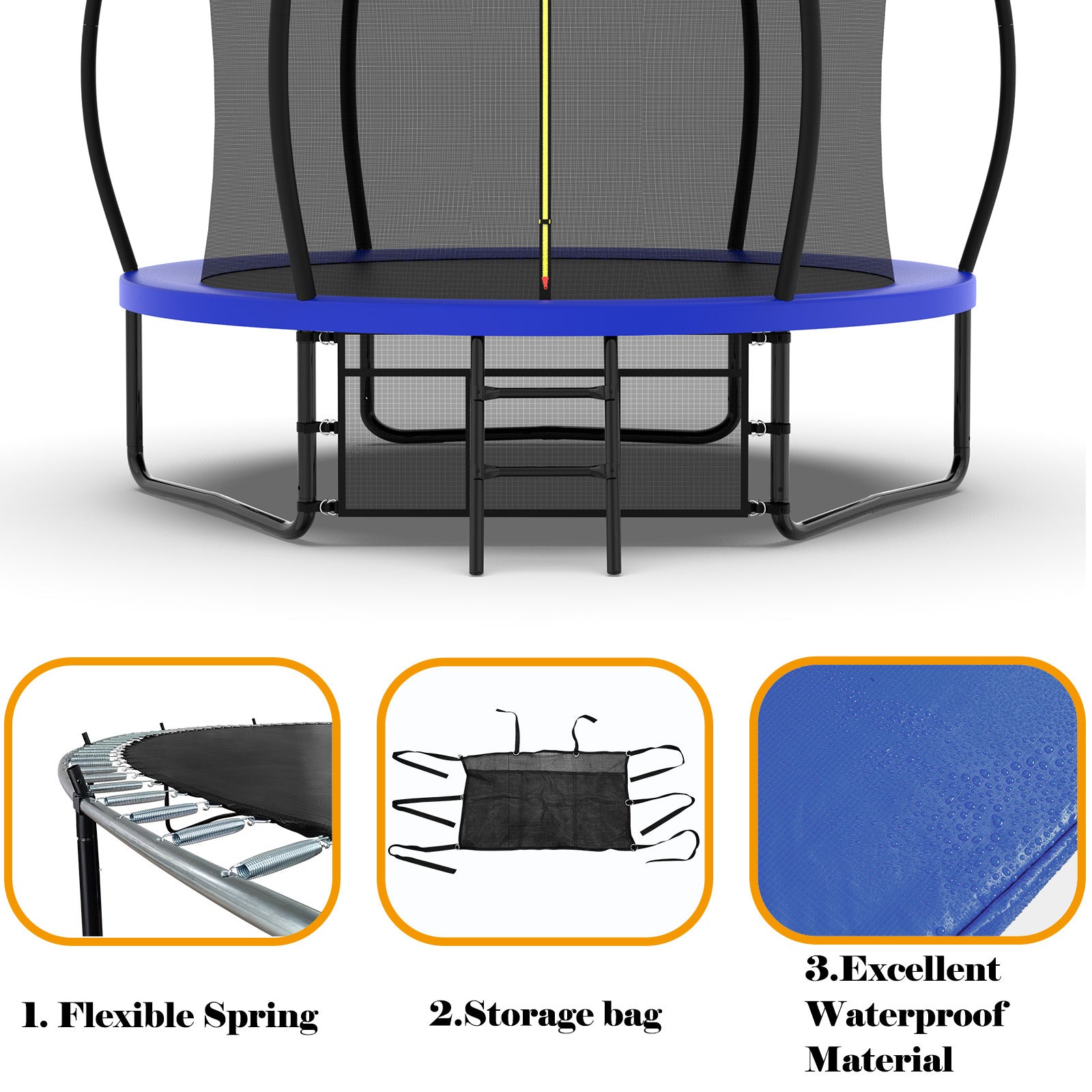 10FT Pumpkin Trampoline, Outdoor Trampoline with Basketball Hoop, Enclosure Net and Ladder