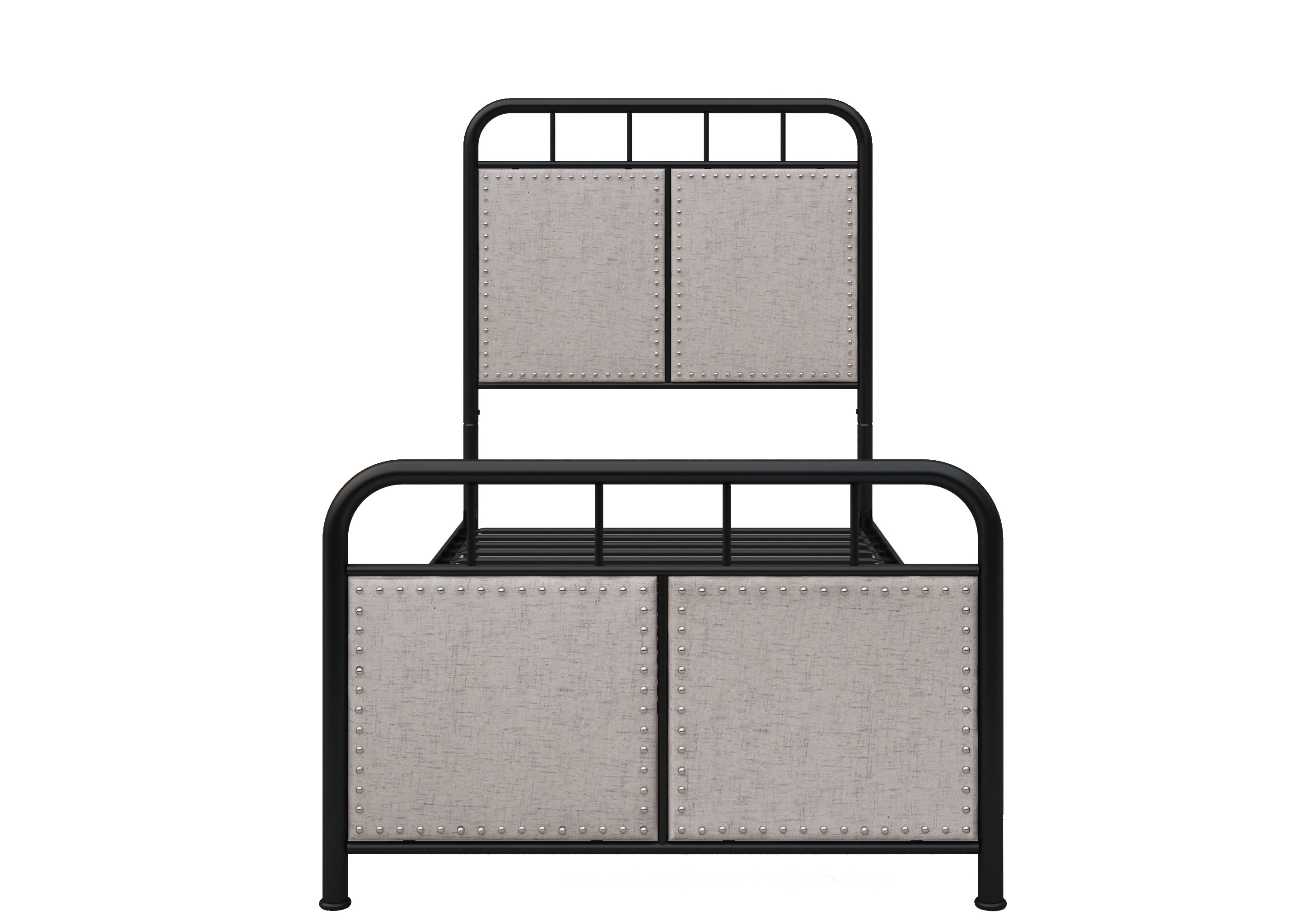 Twin Size Linen Upholstered Platform Metal Bed Frame with  fabric Headboard and Footboard