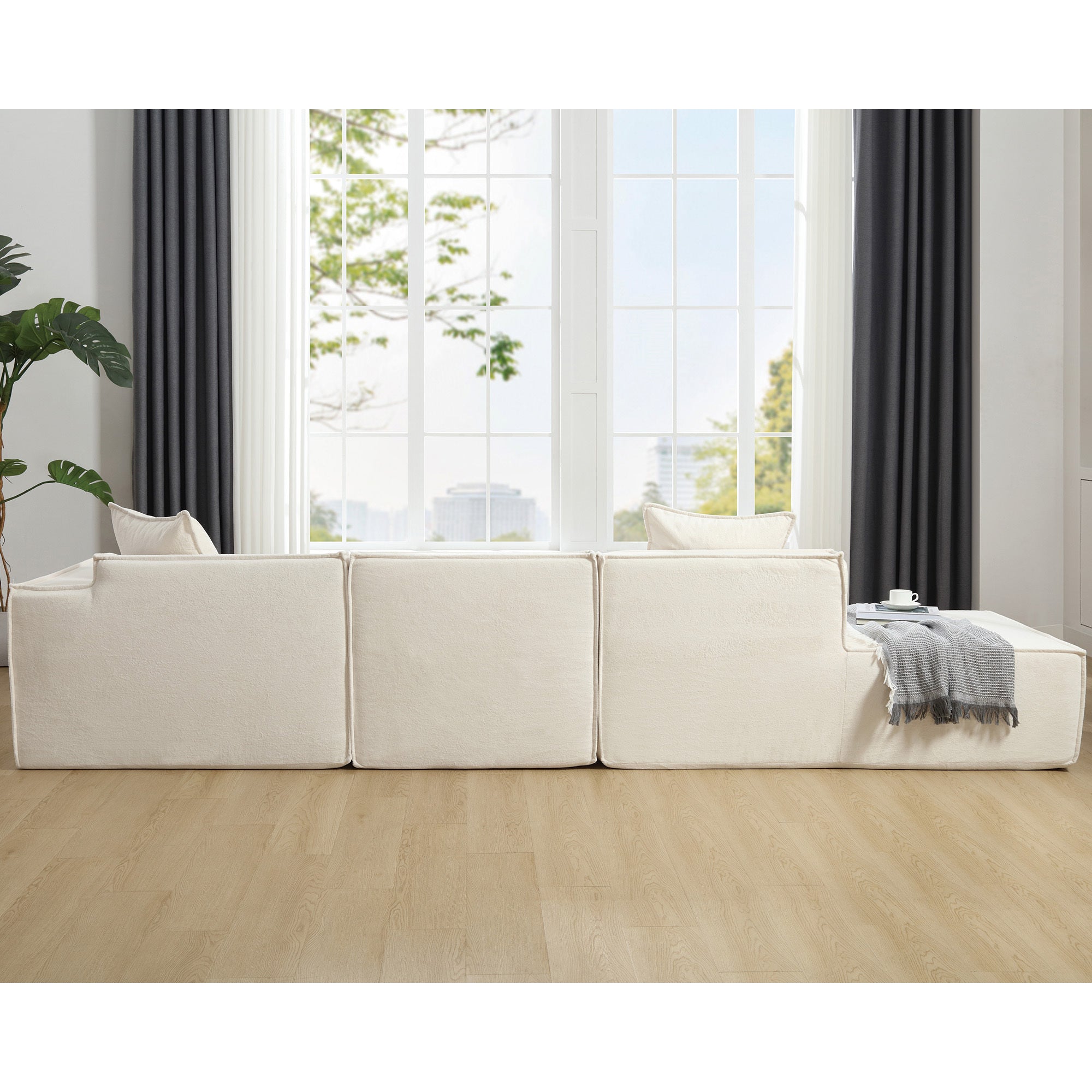 [VIDEO PROVIDED] Modular combination living room sofa set, modern minimalist sofa, free installation sofa, L-shaped, Italian minimalist tofu block sofa, Right-Hand Facing,Terrycloth fabric ,Beige