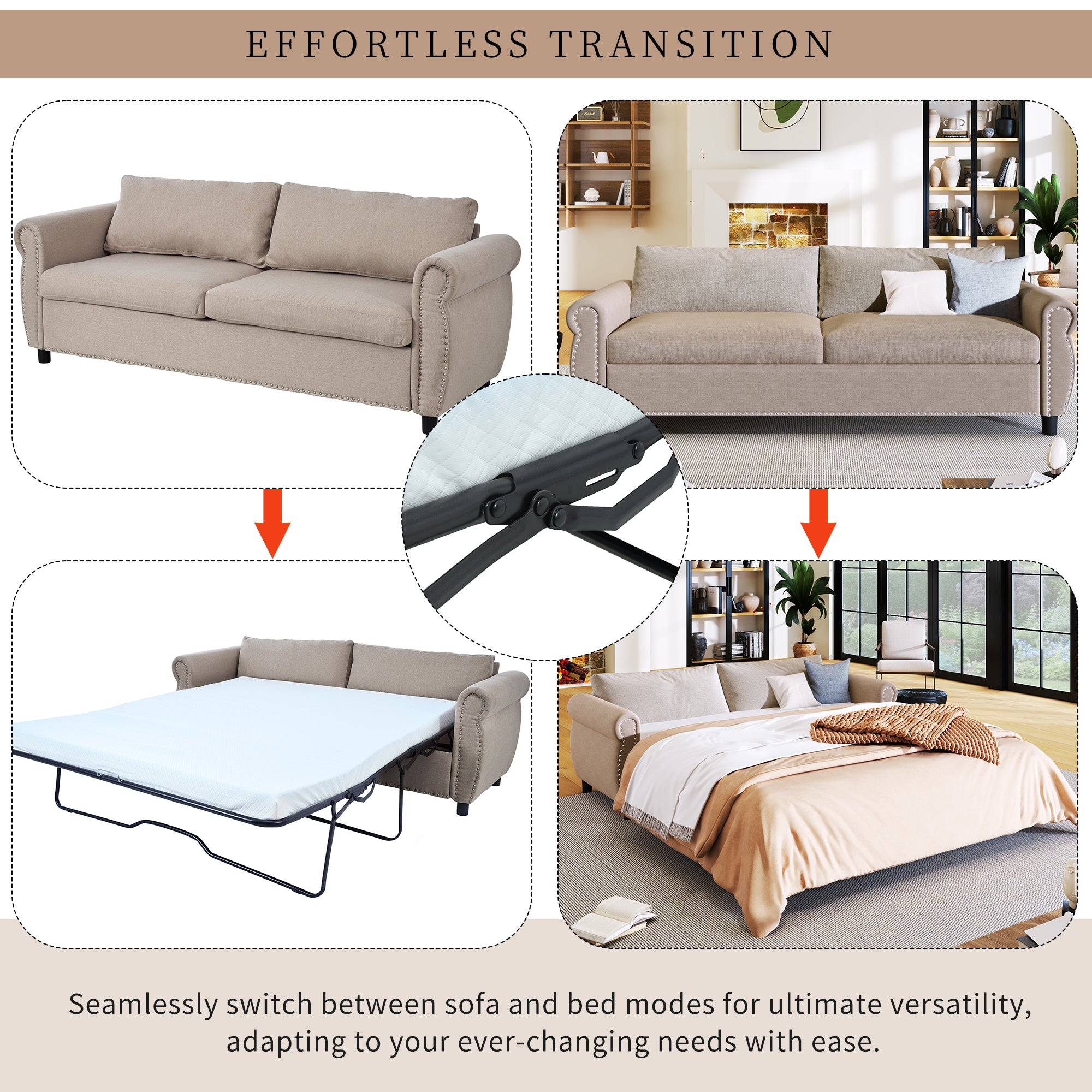 U_Style 80.7'' 2-in-1 Sofa Bed Sleeper with Large Mattress(63''*70.9*3.3 inch), for Living Room Spaces  Bedroom