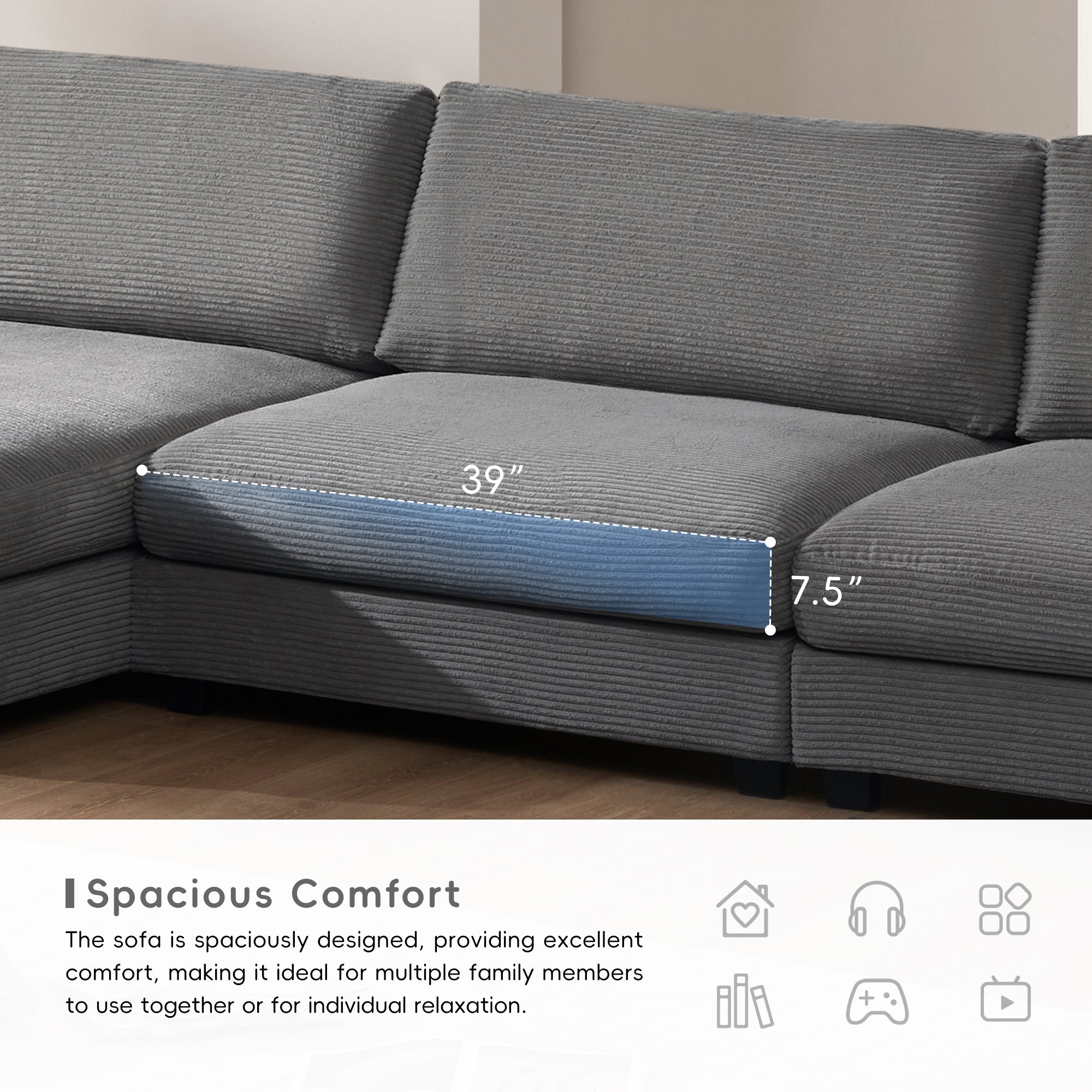 [VIDEO provided][New]134*54"Oversized Corduroy Sectional Sofa,L Shaped Cloud Couch with USB Charging Port,Cup Holder,Deep Seat Sofa Bed with 50" Chaise,Comfy Indoor Furniture for Living Room,3 Colors