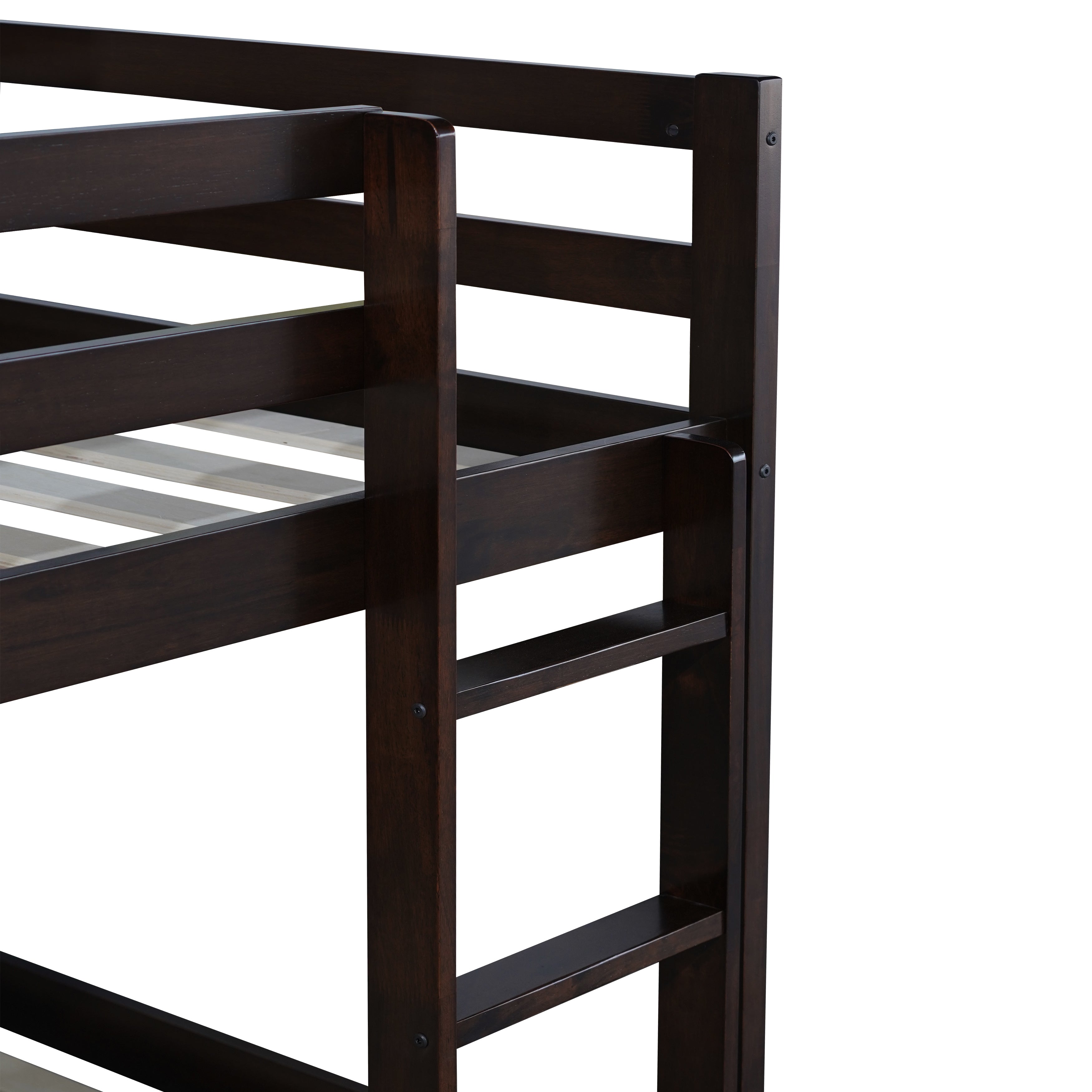 Espresso floor bunk bed twin over twin, side profile