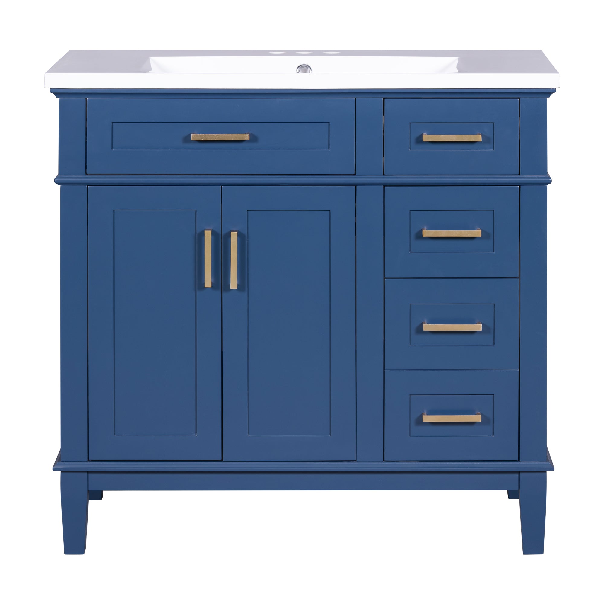 36-inch Bathroom Vanity with Resin Sink, Modern Bathroom Cabinet in Blue, Featuring Two Soft Close Doors and Four Drawers