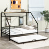 Full Size Metal House Bed with Trundle, Black