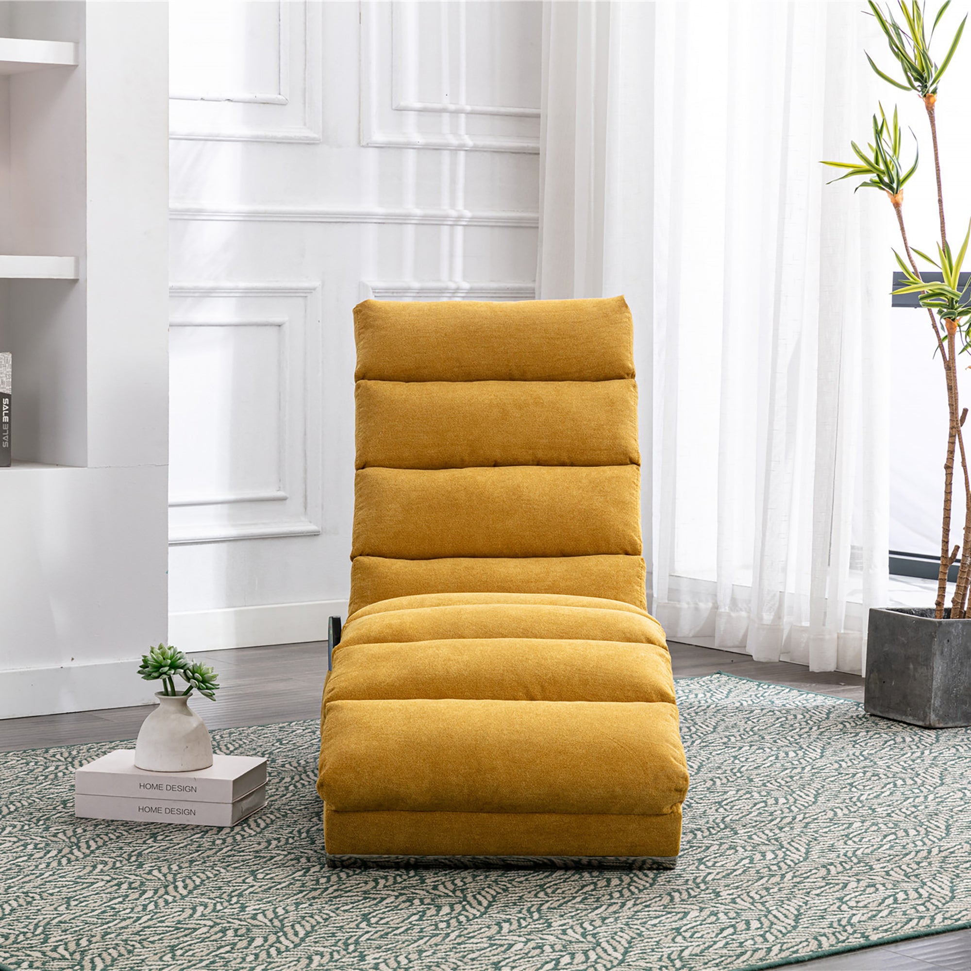 Single-seat fabric chaise lounge recliner, detail view