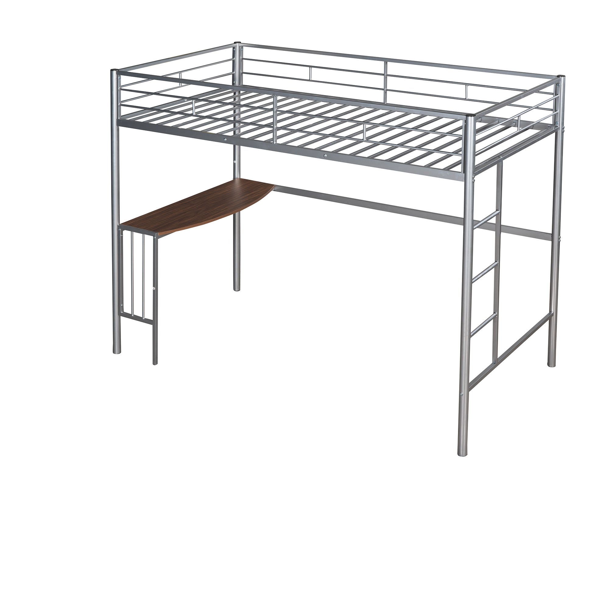 Twin Metal Loft Bed with Desk, Ladder and Guardrails, Loft Bed for Bedroom, Silver(OLD SKU : MF195191AAN)