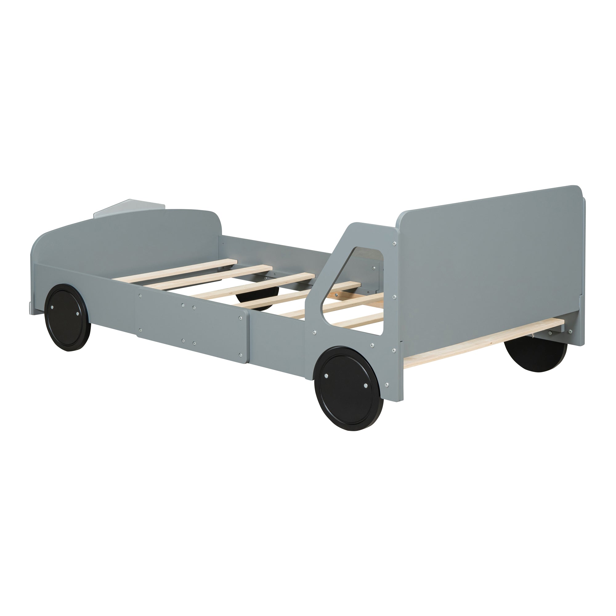 Twin Size Car-Shaped Platform Bed with Wheels,Gray