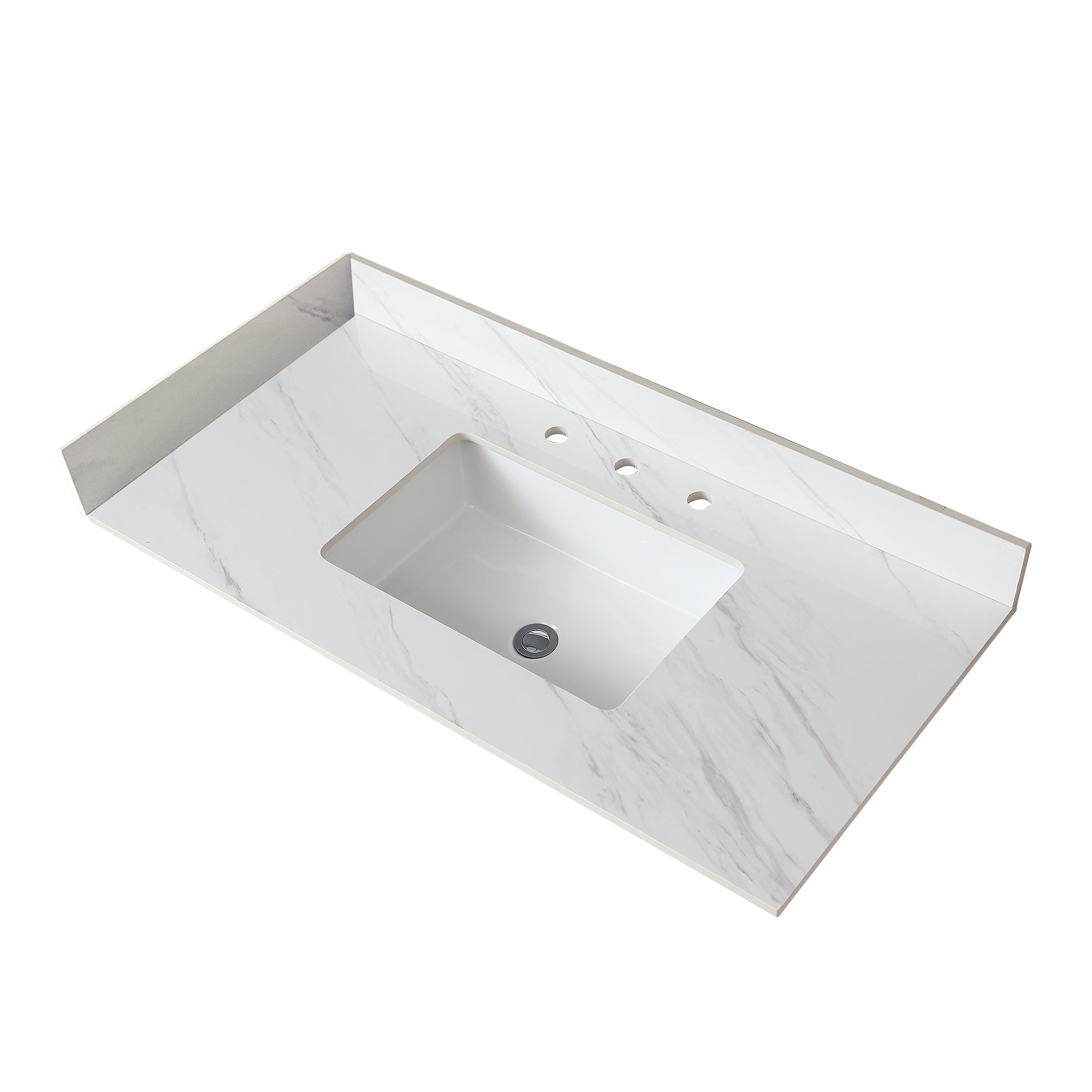 43 Inch Marble Vanity Top, White Vanity Top with Pre-drilled Faucet Holes, Bathroom Vanity Top with Undermount Rectangular Middle Sink and 4" Height Backsplash,  Bianco Carrara Venato