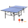 9ft Mid-Size Table Tennis Table Foldable & Portable Ping Pong Table Set for Indoor Games with Net, 2 Table Tennis Paddles and 3 Balls