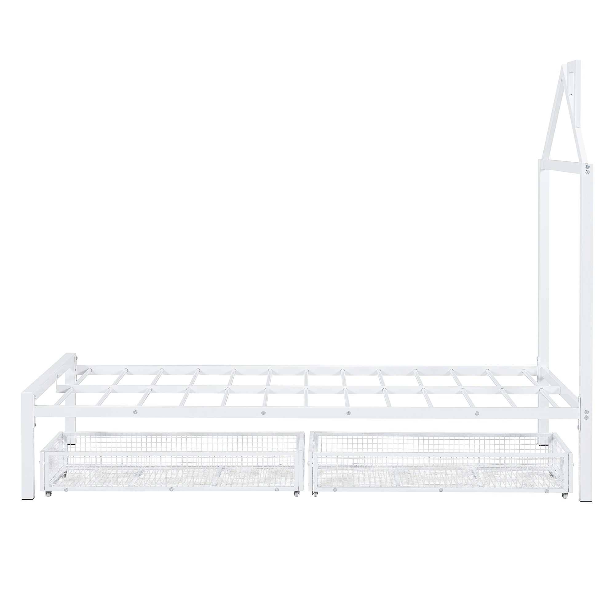 Twin Size Metal Platform Bed with two drawers,House-Shaped Headboard Design, White