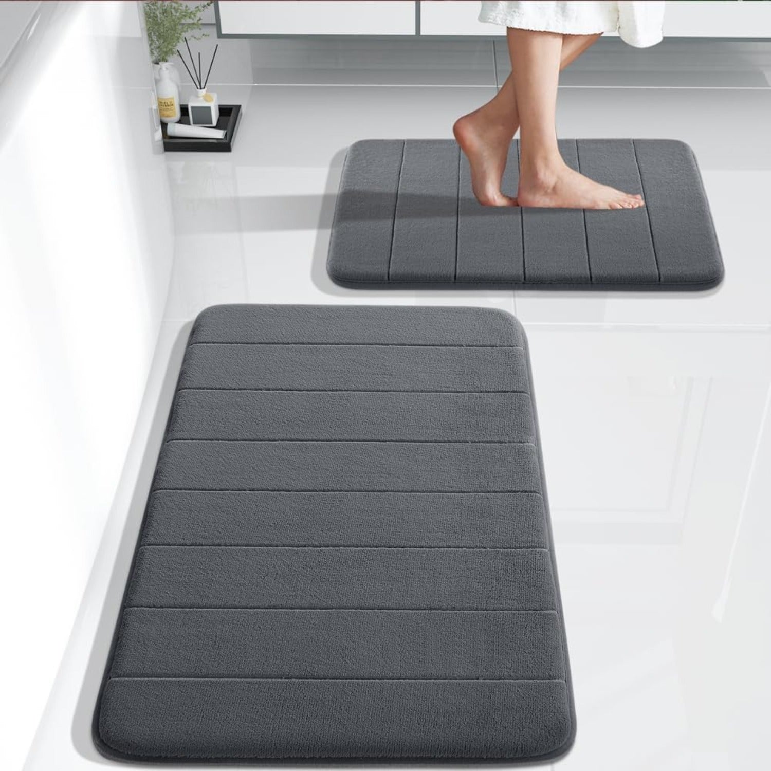 2-Piece Memory Foam Bath Rug Set – Soft, Absorbent, Quick-Dry & Machine Washable!