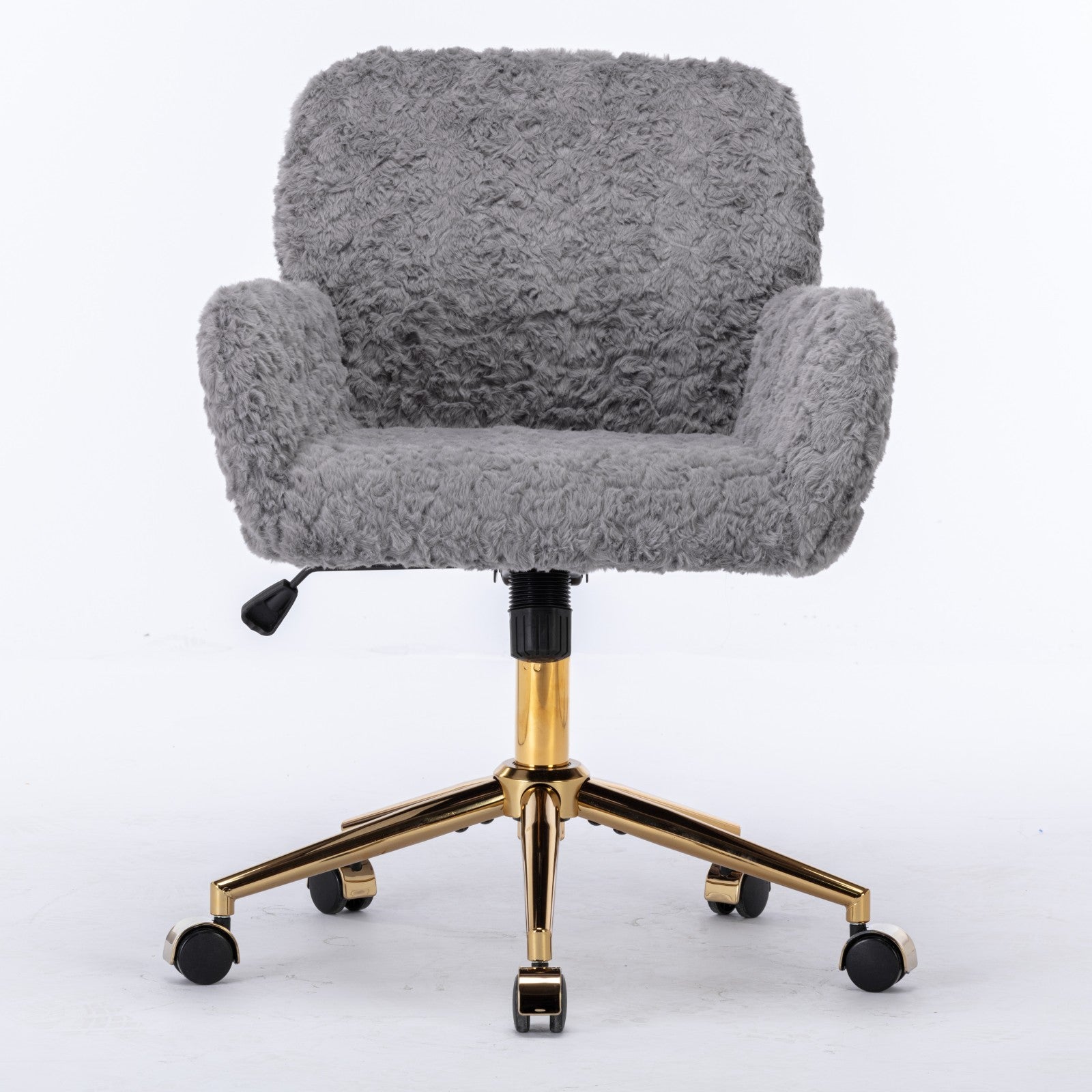 A&A Furniture Office Chair,Artificial rabbit hair Home Office Chair with Golden Metal Base,Adjustable Desk Chair Swivel Office Chair,Vanity Chair(Gray)