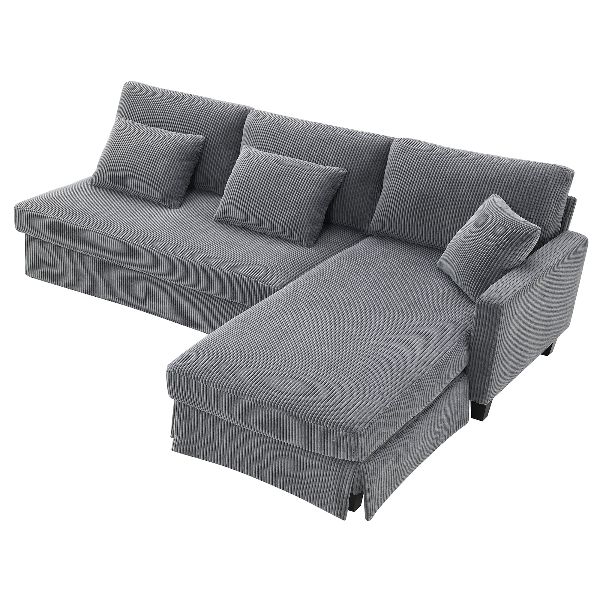 [VIDEO provided][New]87*61"Modern L-shaped Corduroy Sofa with Reversible Chaise,4-seat Upholstered Sectional Indoor Furniture,Convertible Sleeper Couch with Pillows for Living Room,Apartment,3 Colors