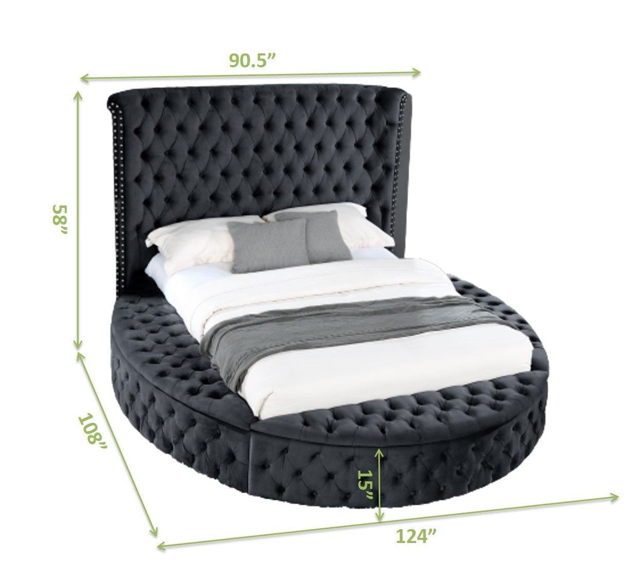 King Size Tufted Upholstery Storage Bed made with Wood in Black