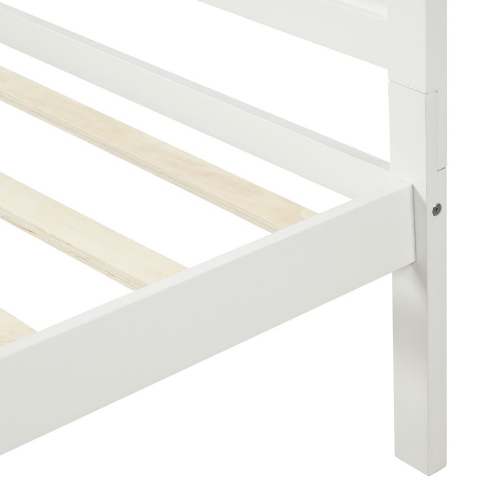 Wood Platform Bed Twin Bed Frame Mattress Foundation with Headboard and Wood Slat Support (White)