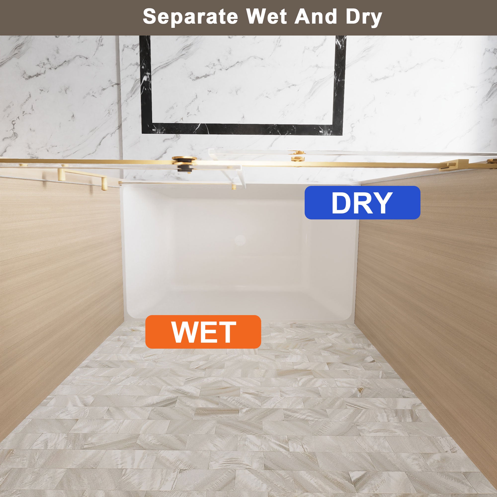 56-60 x 60 in Frameless Single Sliding Square-Tube Tub Door - 56-60 x 60 in / Brushed Gold / Square Tube view 6