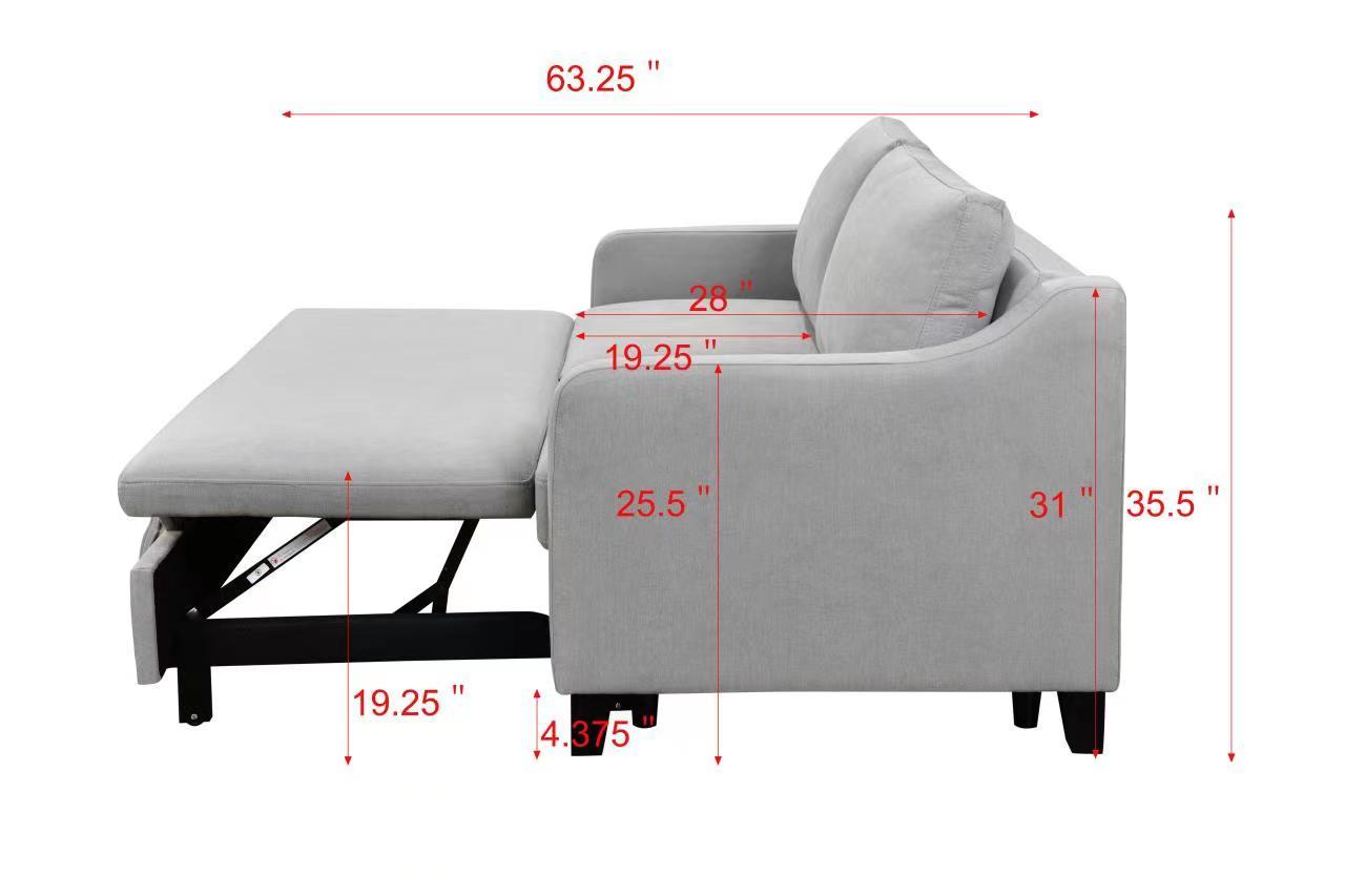 69"3 in 1 Convertible Queen Sleeper Sofa Bed, Modern Fabric Loveseat Futon Sofa Couch w/Pullout Bed, Small Love Seat Lounge Sofa w/Reclining Backrest, Furniture for Living Room, Light Gray