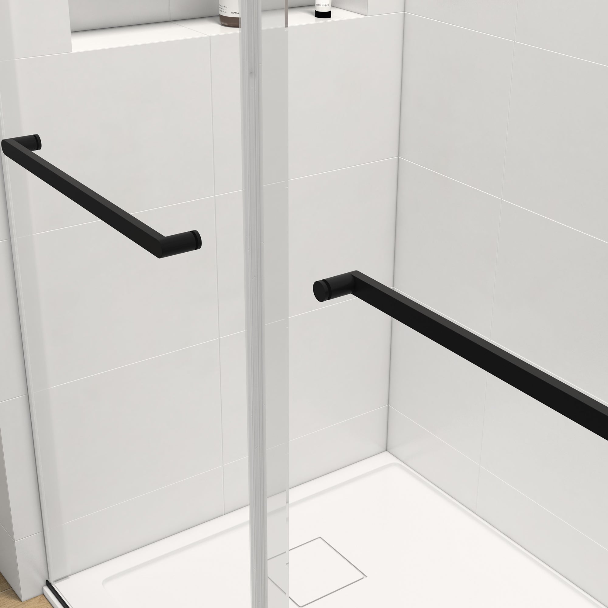 72"W x 76"H Double Sliding Frameless Shower Door Matte Black Without Buffer