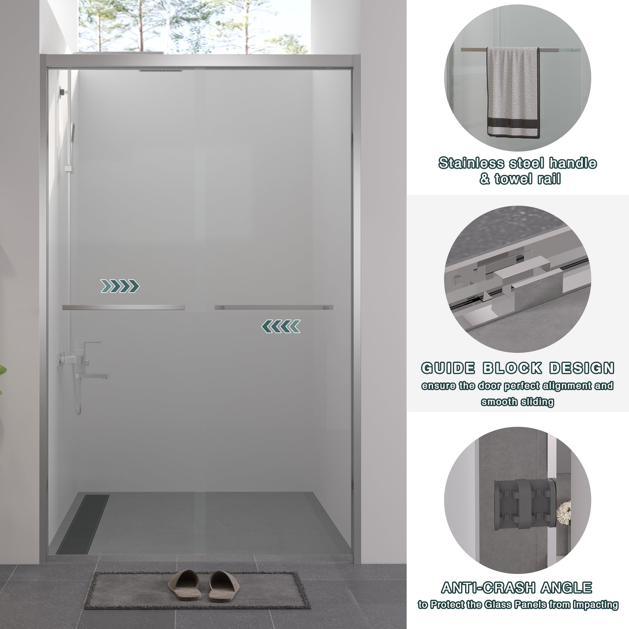 44-48 x 76 in Aluminum-Framed Double Sliding Shower Door - 44-48 x 76 in / Chrome view 3