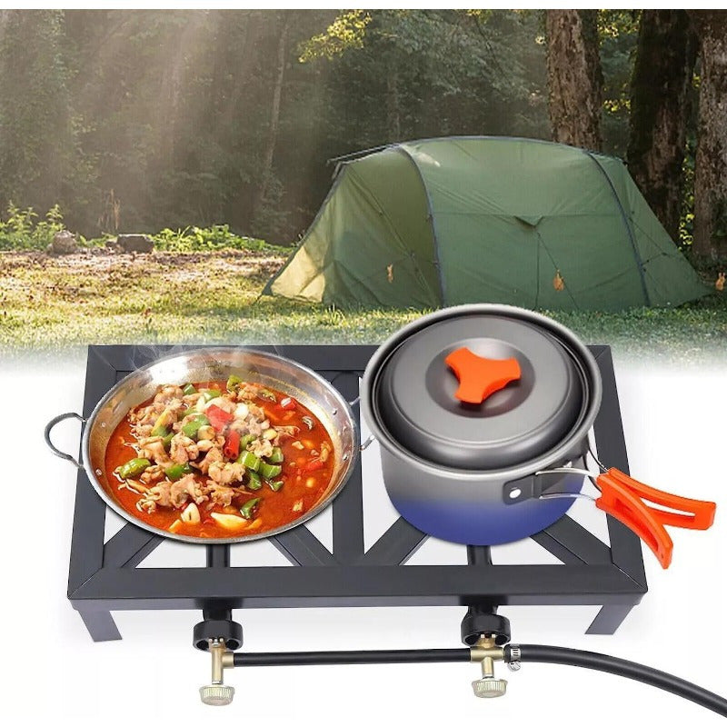 Double Propane Gas Burner Stove Camping BBQ Cooker Cooking for Patio Camping