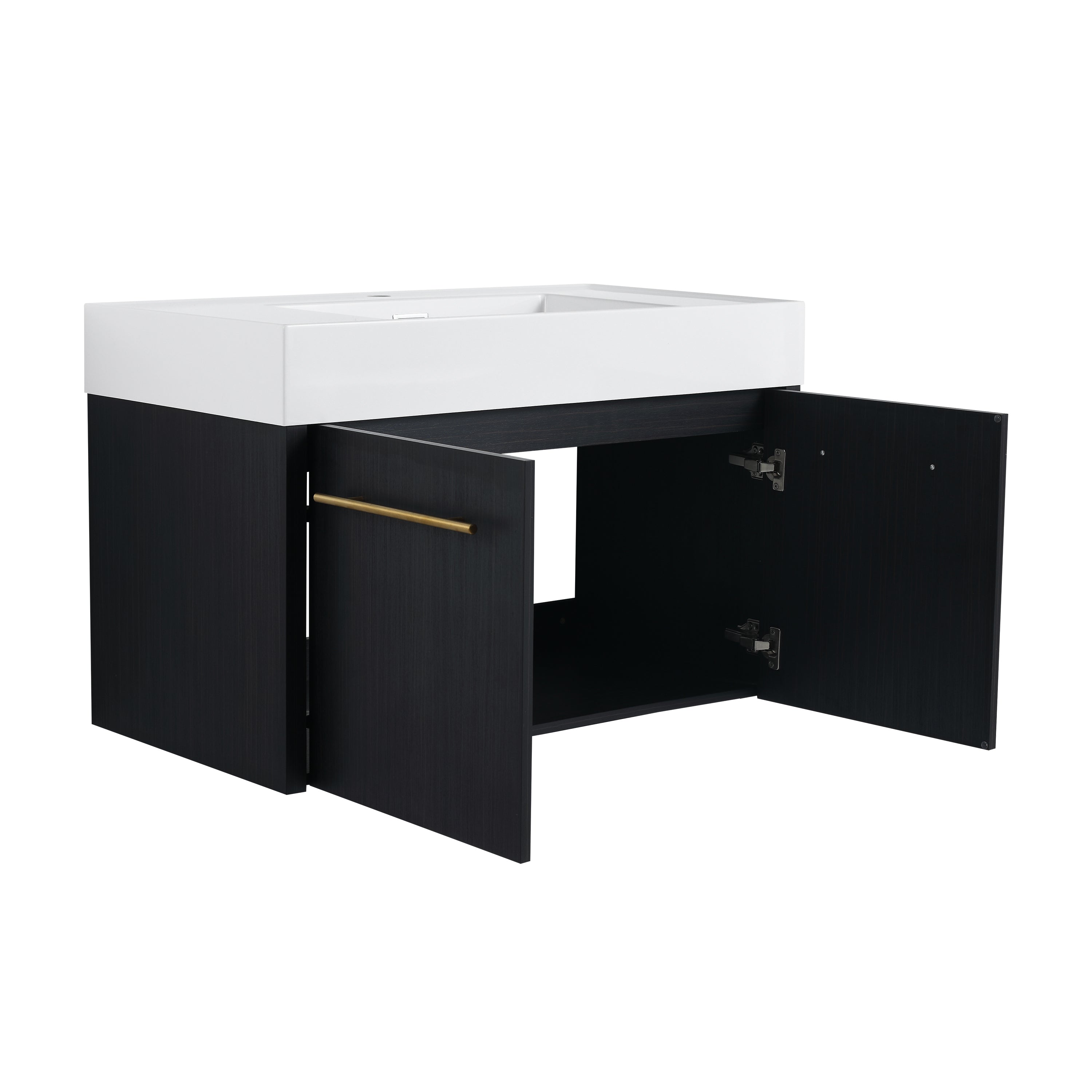 36 Inch Wall-Mounted Bathroom Vanity with Sink, Thick Edged Resin Basin, KD-Package