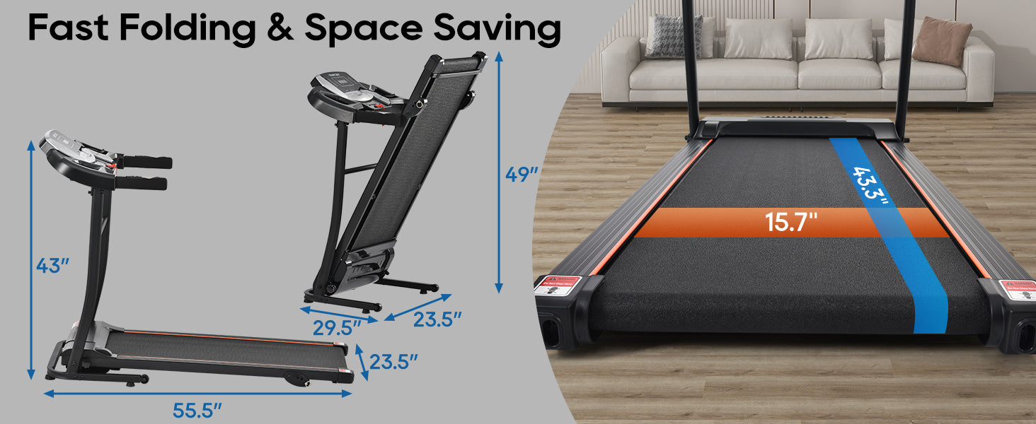 NEW Home Folding Treadmill with Pulse Sensor, 2.5 HP Quiet Brushless Motor , 7.5 MPH, 300LBS Weight Capacity Walking Jogging Machine with 3 Level Incline 12 Preset Programs for Home Gym