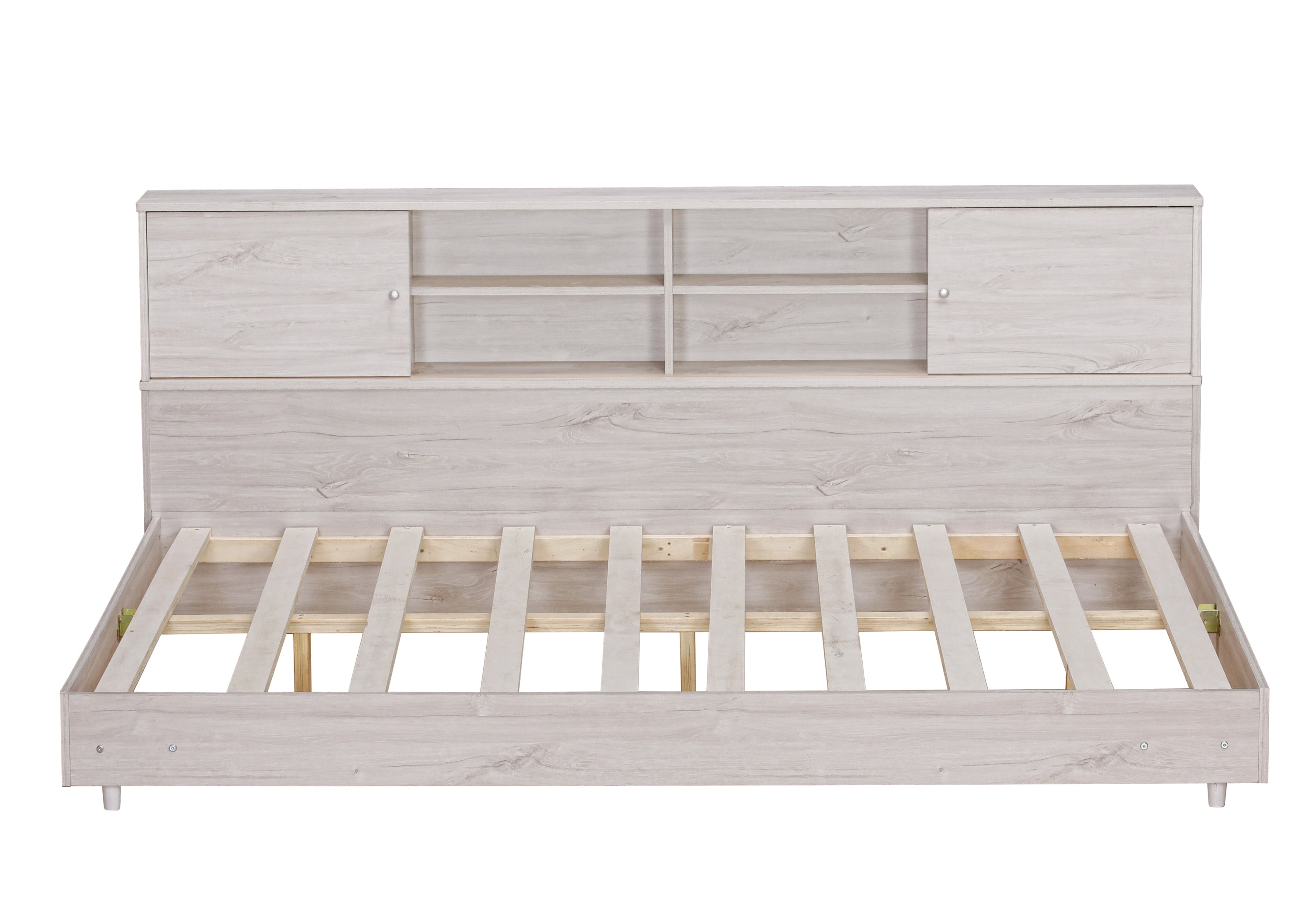 Full Size Daybed Frame with Storage Bookcases,White Oak