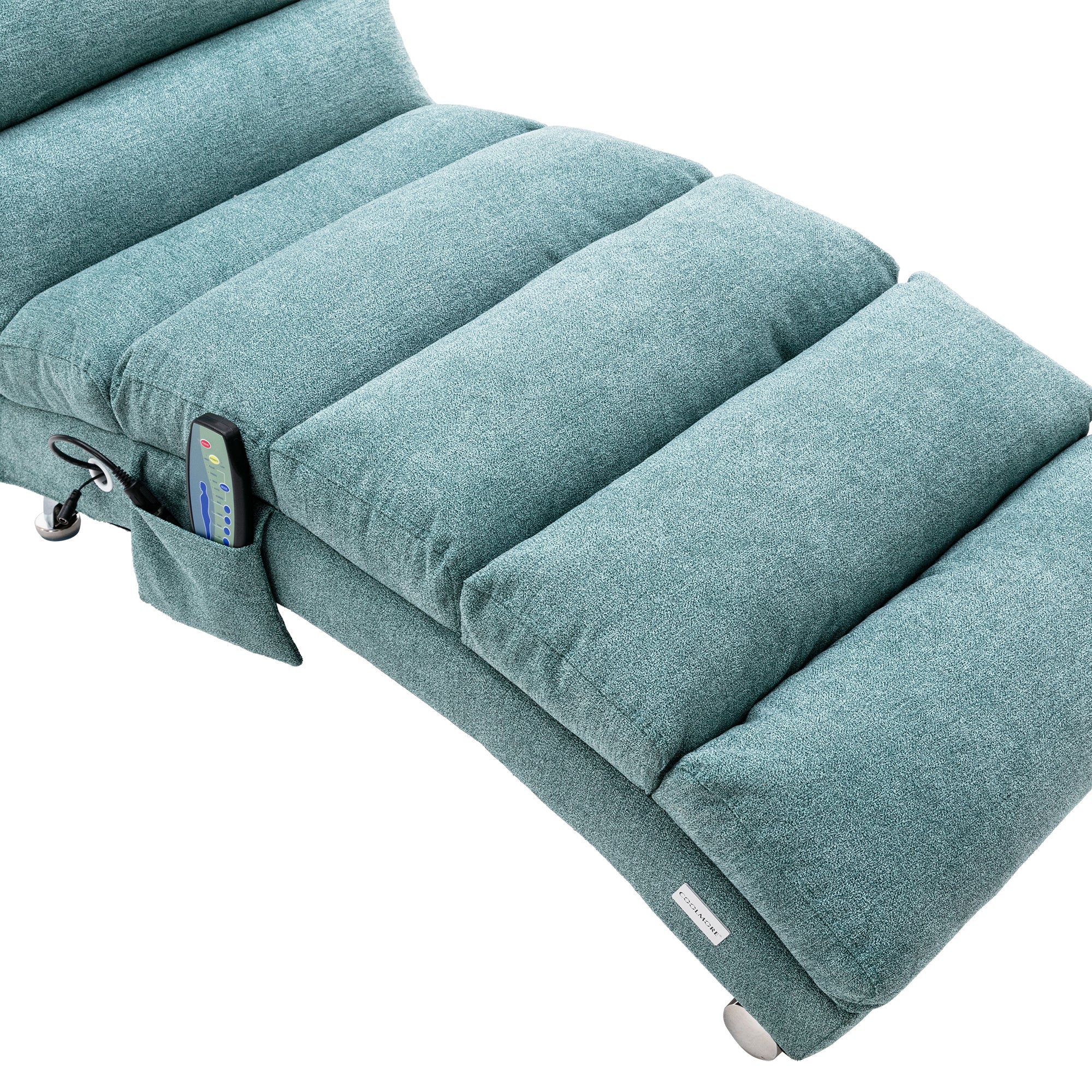 COOLMORE Linen Massage Chaise Lounge Indoor with Remote Control,Ergonomic Electric Massage Long Lounger with 5 Modes for Office, Living Room,Bedroom (Teal)