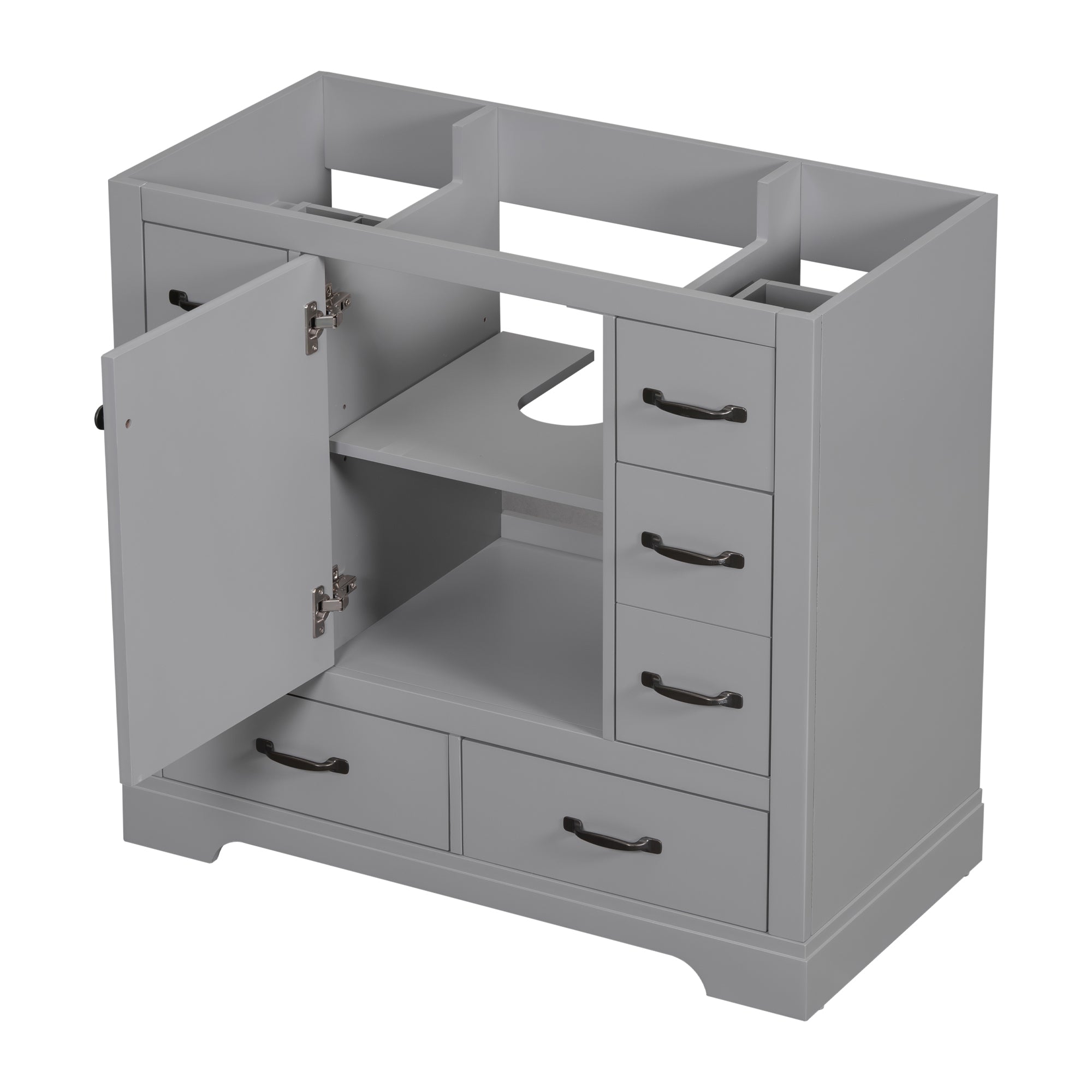 36" Bathroom Vanity without Sink, Cabinet Base Only, Six Drawers, Multi-Functional Drawer Divider, Adjustable Shelf, Grey