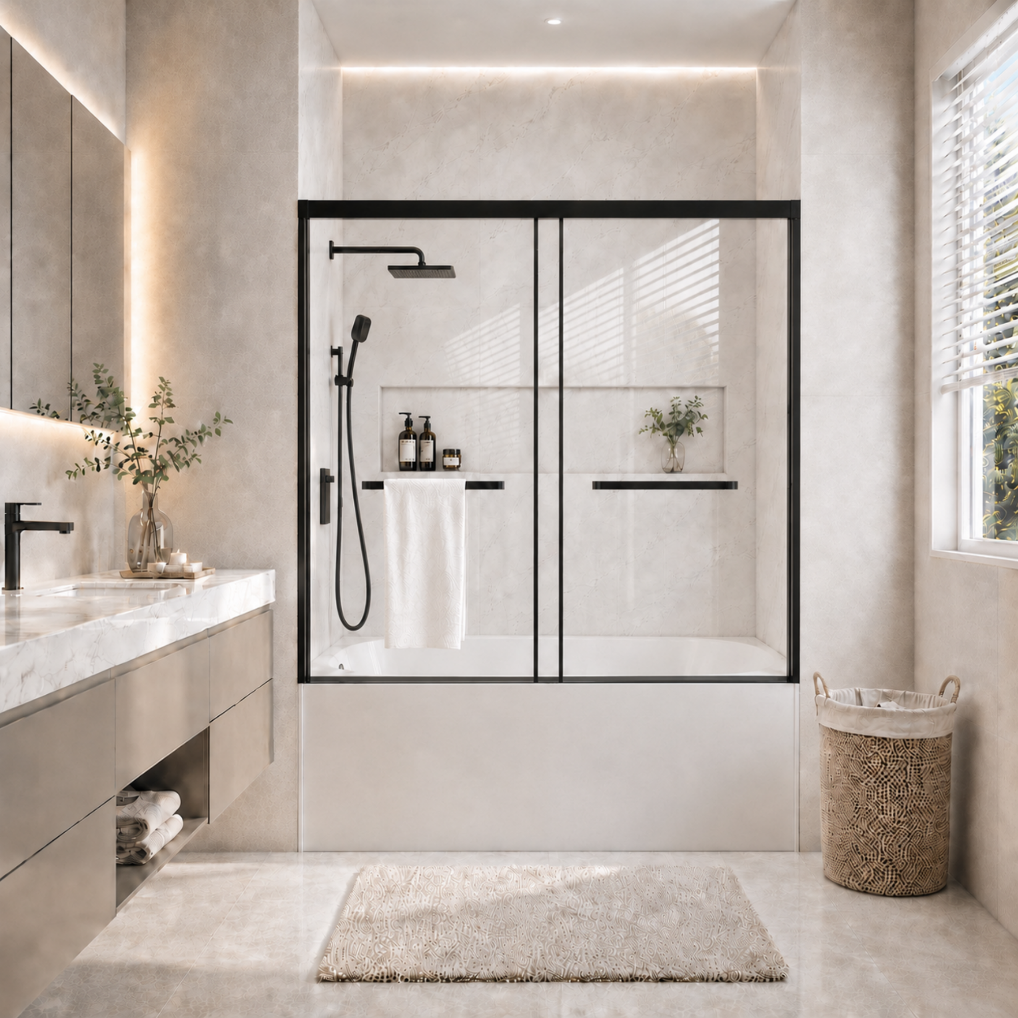 60 x 60 in Semi-Frameless Sliding Tub Door - 60 x 60 in / Matte Black view 1