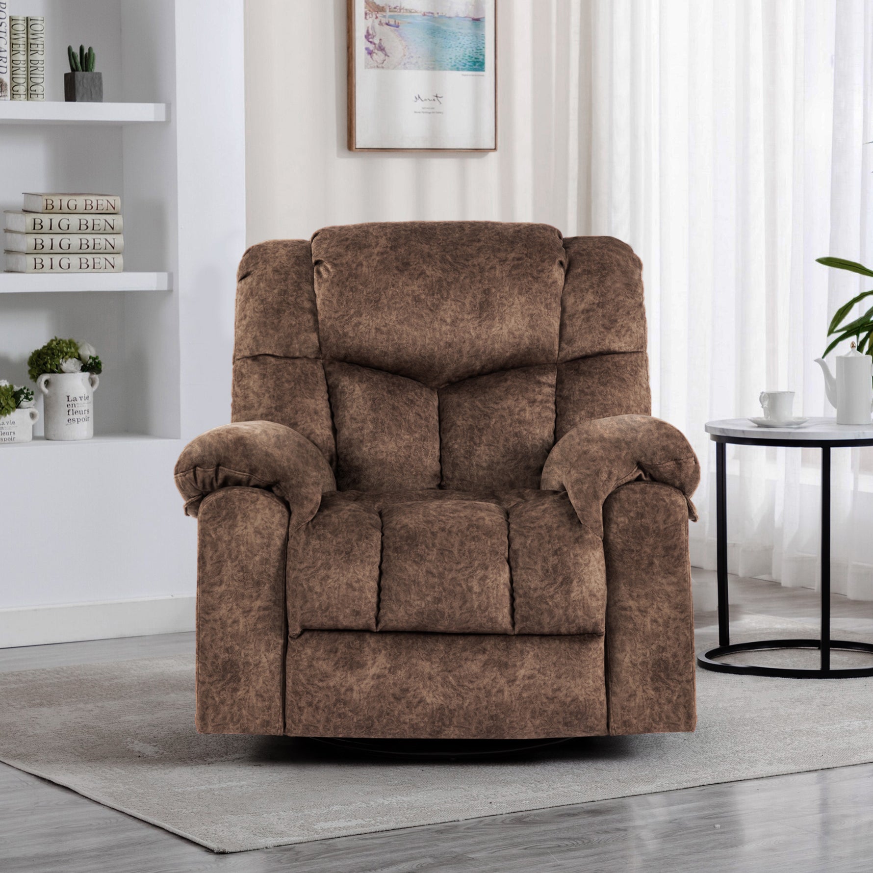 Swivel and Rocking Recliner Chair with Massage and Heating Bonded Leather Sofa