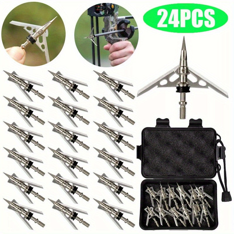 100 Grain Archery Hunting Broadheads 24Pcs 2" Dia Expandable Arrowheads 2 Blade