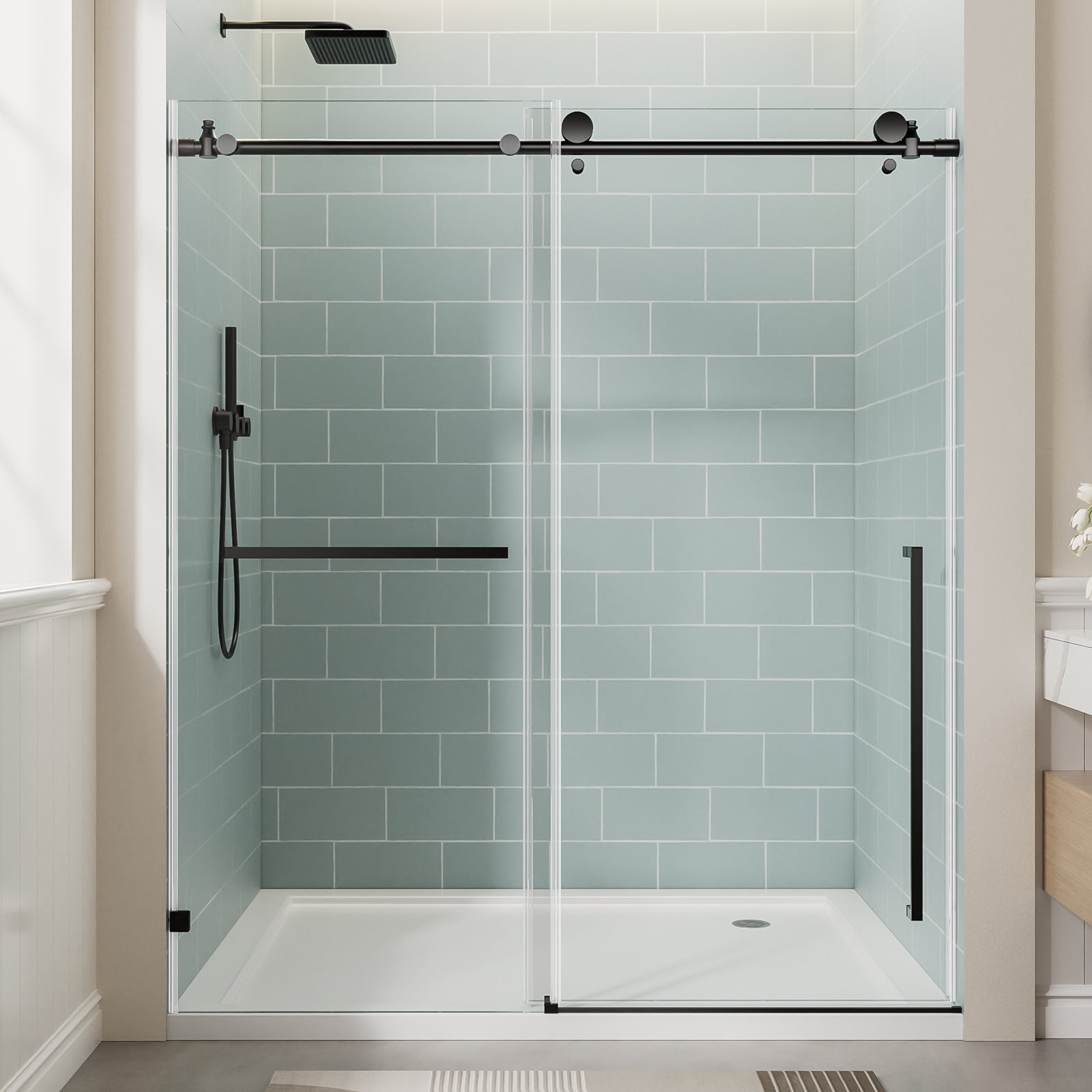 56-60 x 78 in Frameless Single Sliding Shower Door - 56-60 x 78 in / Matte Black view 2