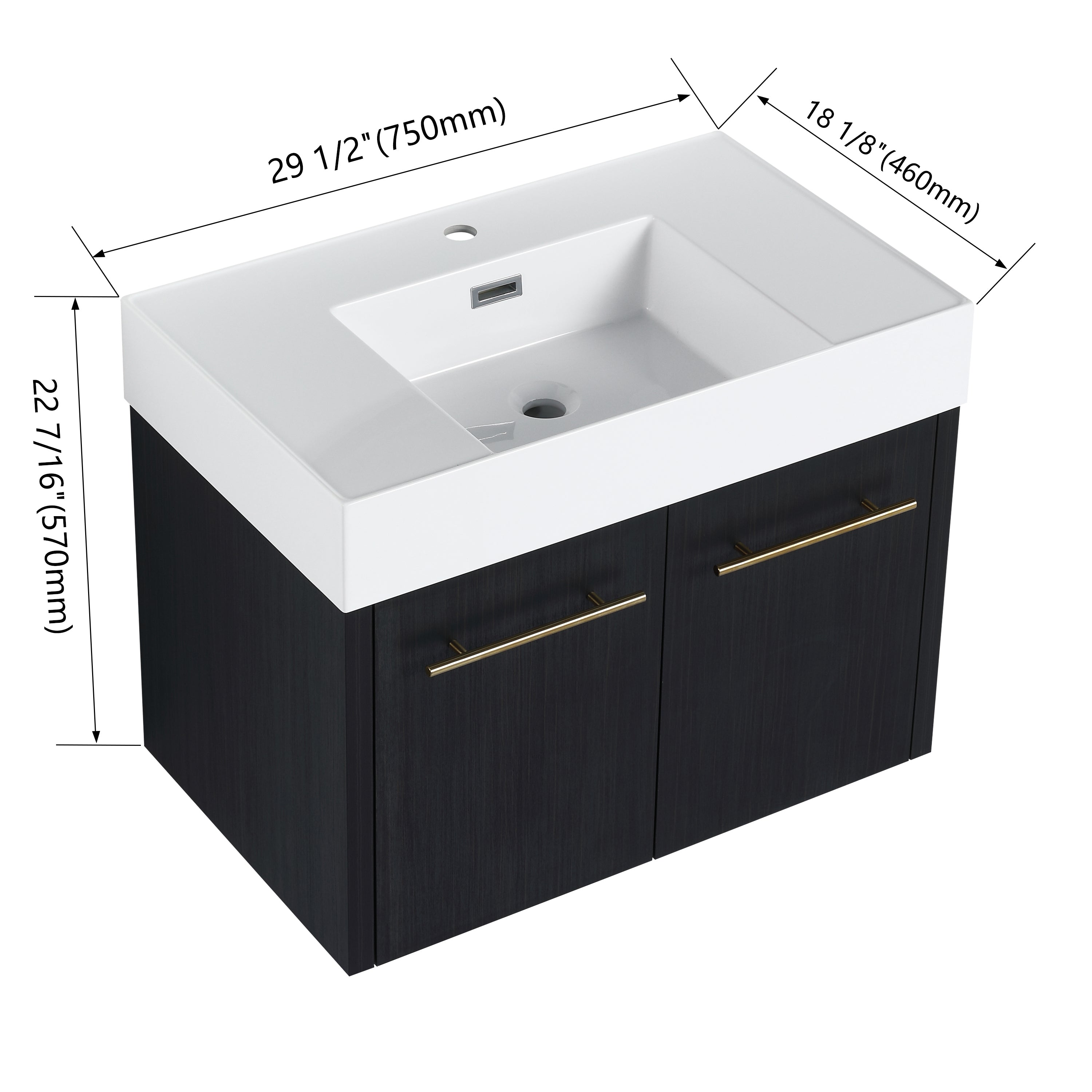 30 Inch Wall-Mounted Bathroom Vanity with Sink, Thick Edged Resin Basin, KD-Package