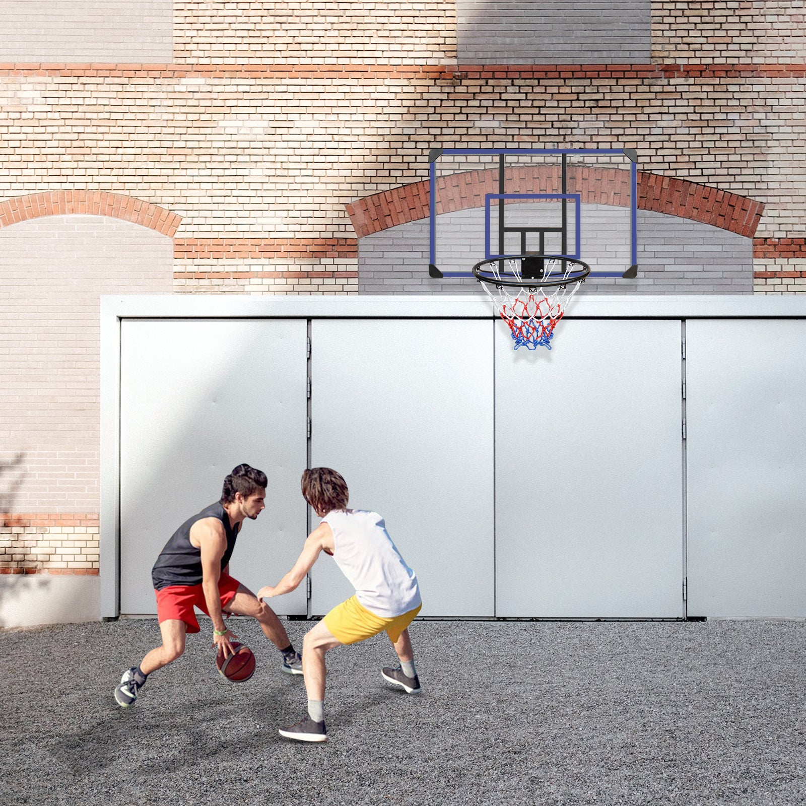 Wall-mounted basketball hoop, 45 x 29 inches shatterproof back, folding hoop, durable hoop and all-weather mesh for indoor and outdoor use